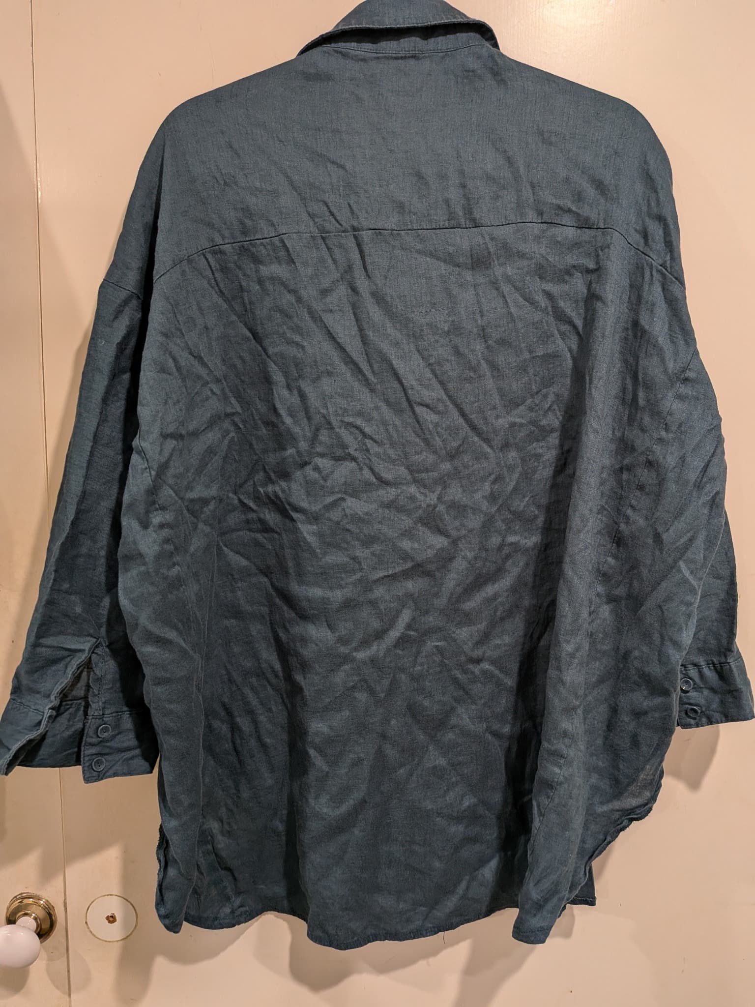 Little Lies Button Down Shirt 100% Linen Dark Teal Size L — photo 8 of 8