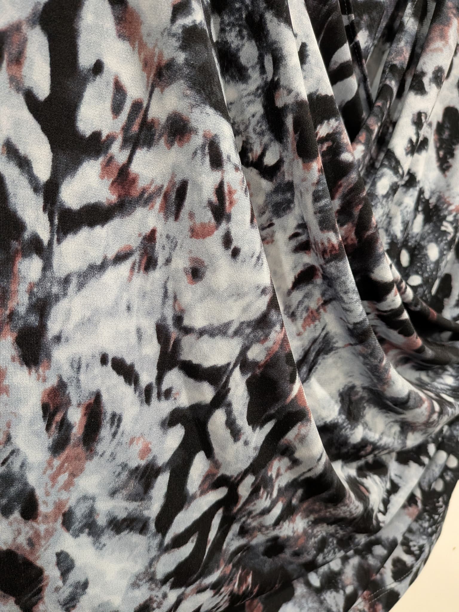 Liz Jordan Faux Wrap Top XL Grey Black Animal Print Stretch Blouse — photo 3 of 9