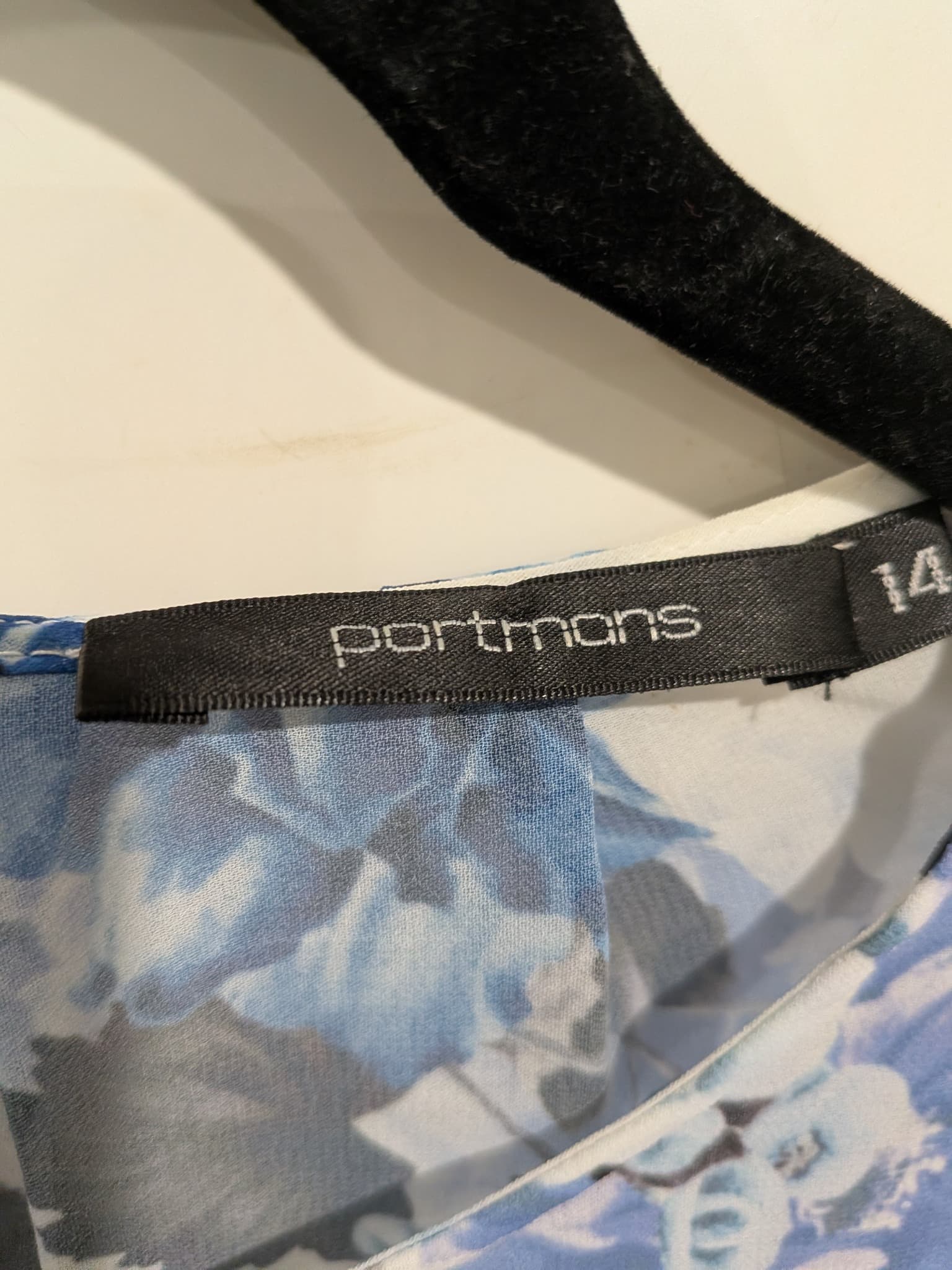 Portmans Blouse 14 Blue Floral Chiffon Tie-Waist Long Sleeve — photo 6 of 9