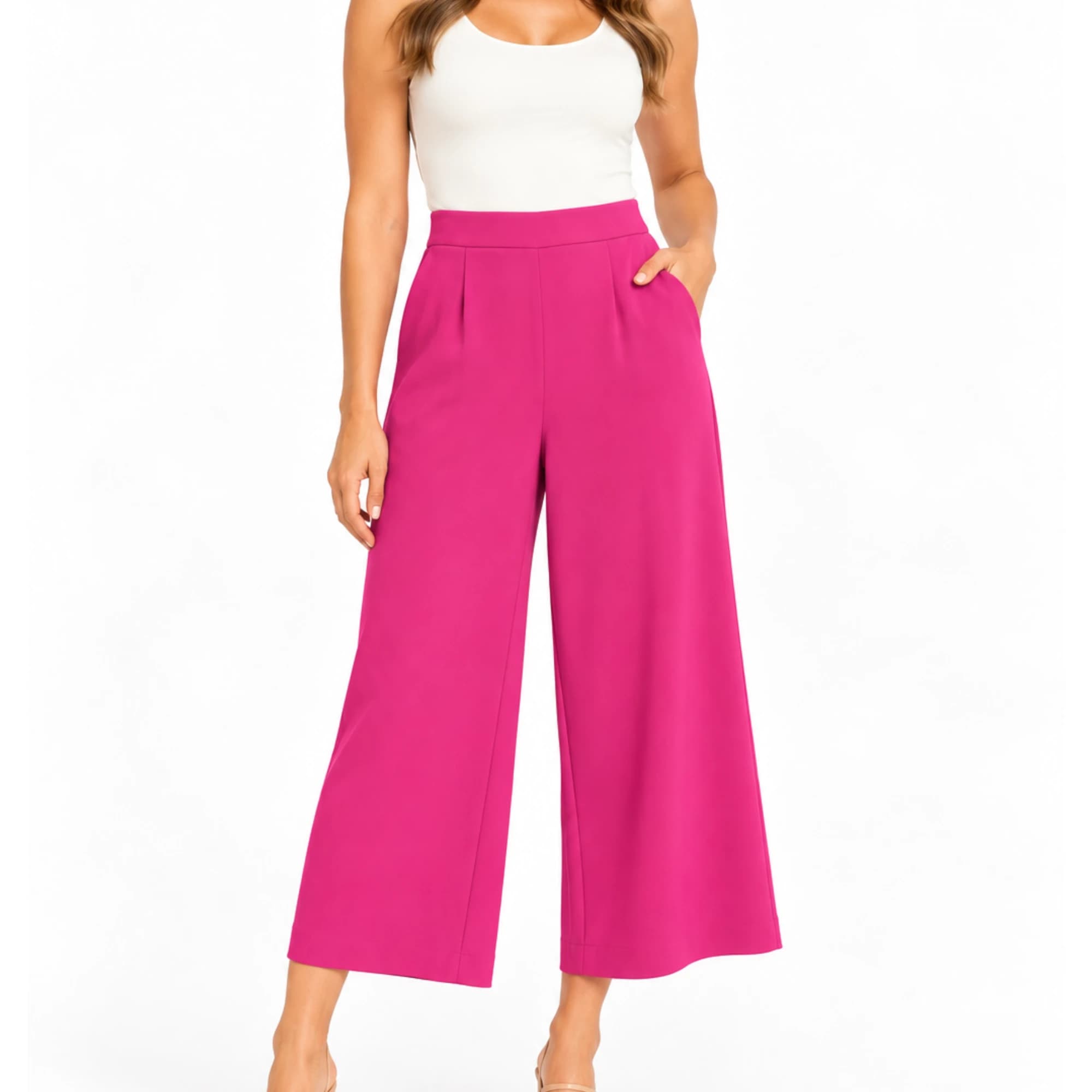 Portmans Wide Leg Trousers Size 16 Hot Pink Polyester Dress Pants — photo 1 of 10
