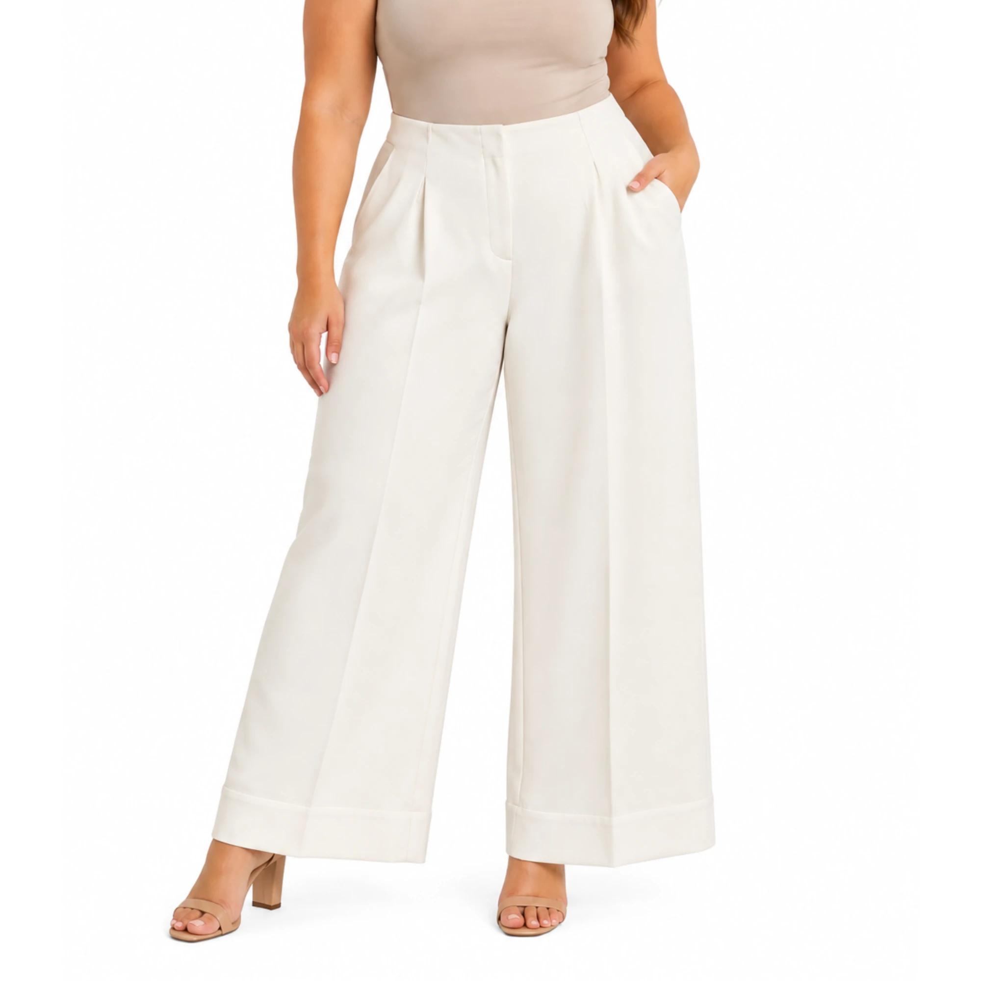 Portmans Wide Leg Trousers Size 16 White Cuffed Hem Tailored Pants corporate — photo 1 of 11