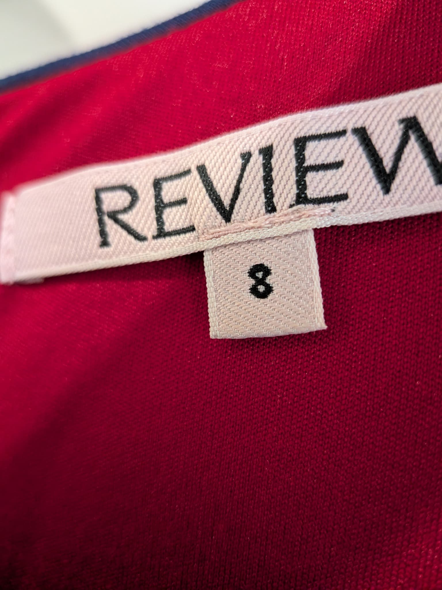 Review Fit and Flare Dress Size 8 Red Sleeveless Navy Trim Viscose Blend — photo 7 of 10