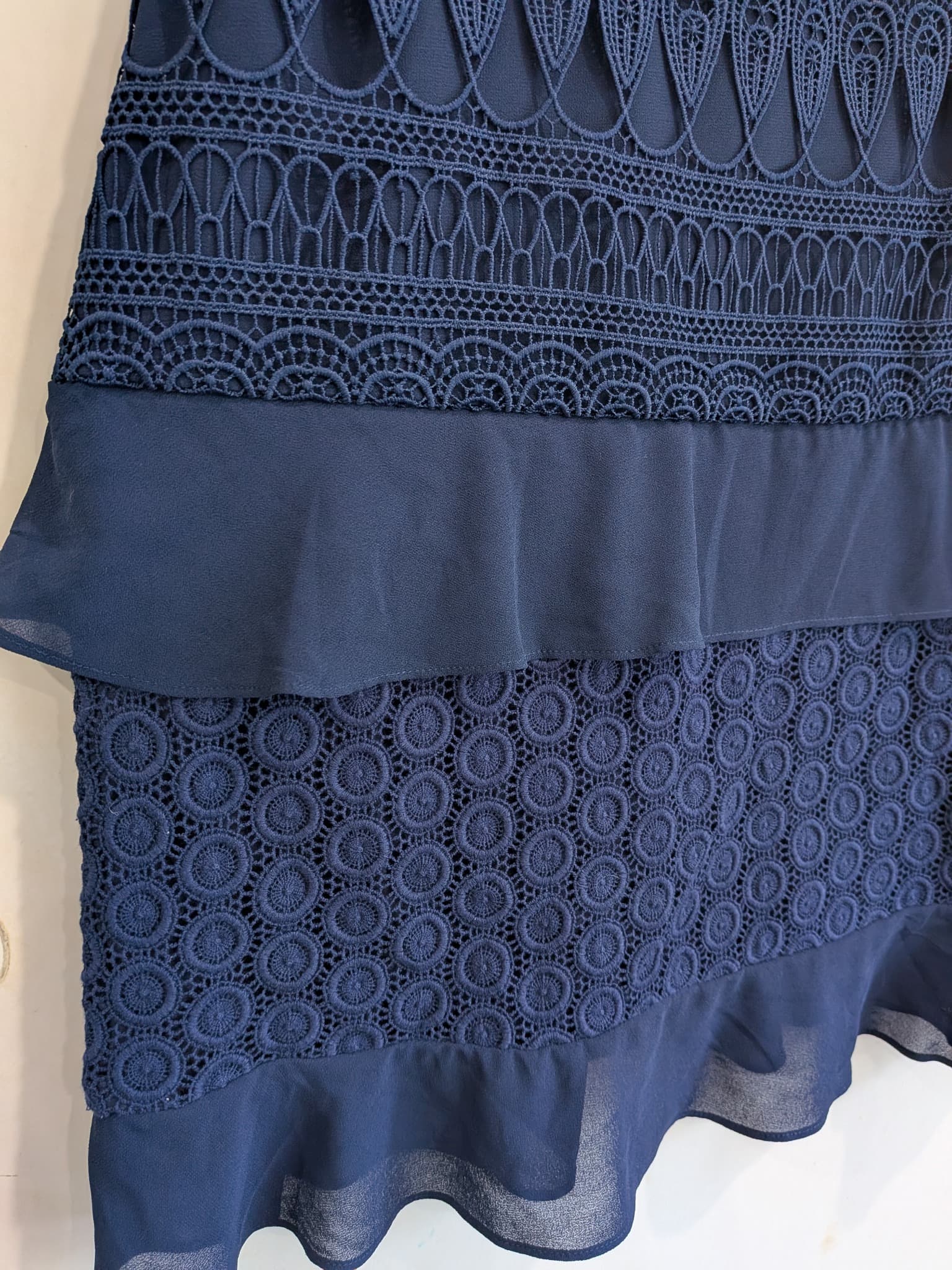 Review Navy Blue Lace Tiered Ruffle Dress Size 8 — photo 3 of 10