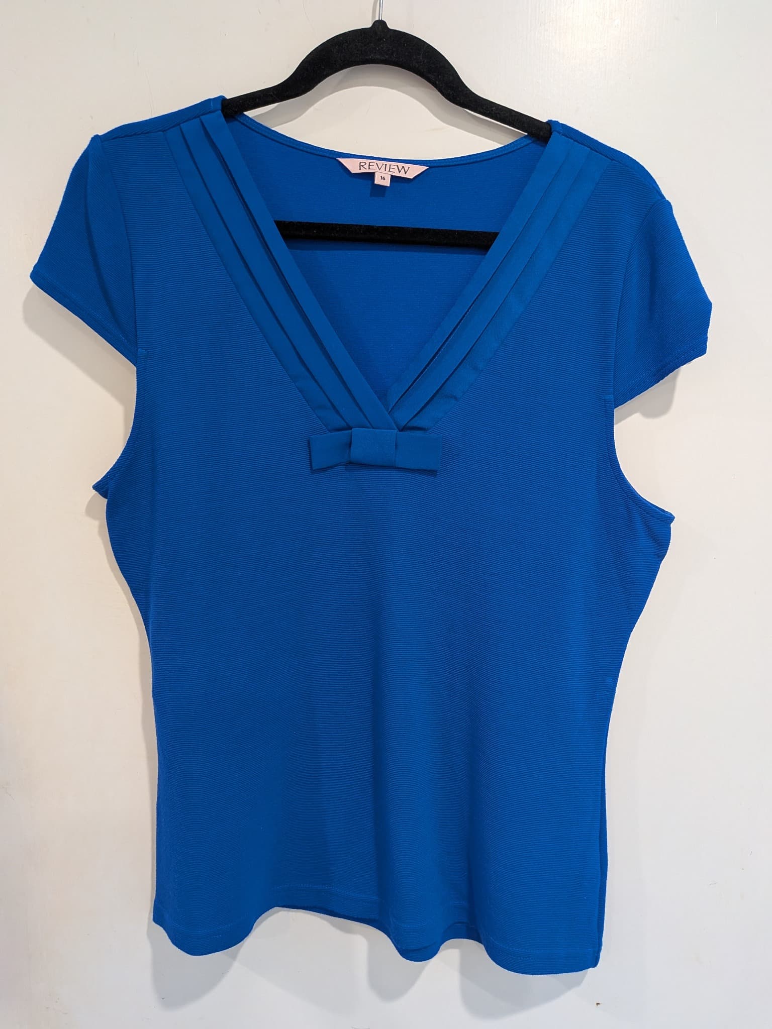 Review Women's Royal Blue V-Neck Top Size 16 Bow Detail Viscose Blend — photo 2 of 7