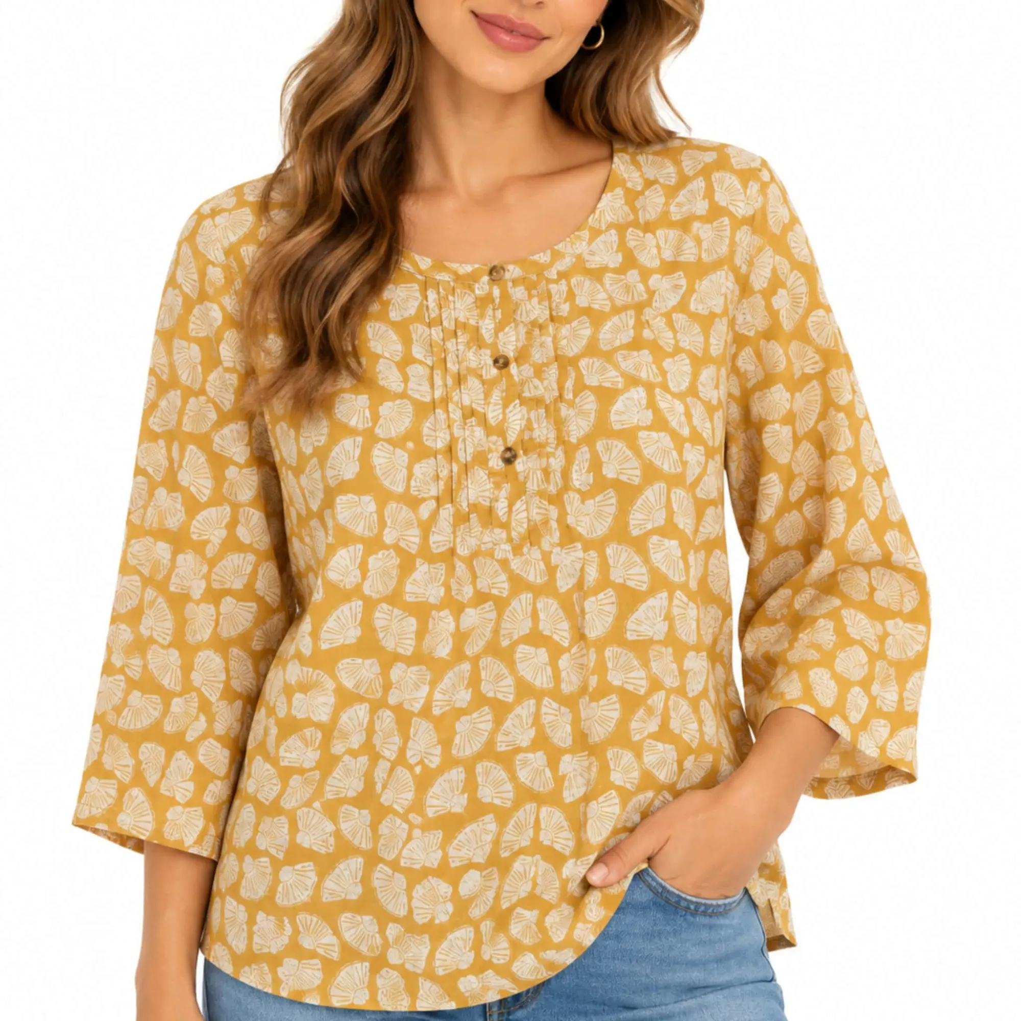 Seasalt Cornwall Tunic Top Size 16 Yellow White Organic Cotton Fan Print Resort — photo 1 of 9
