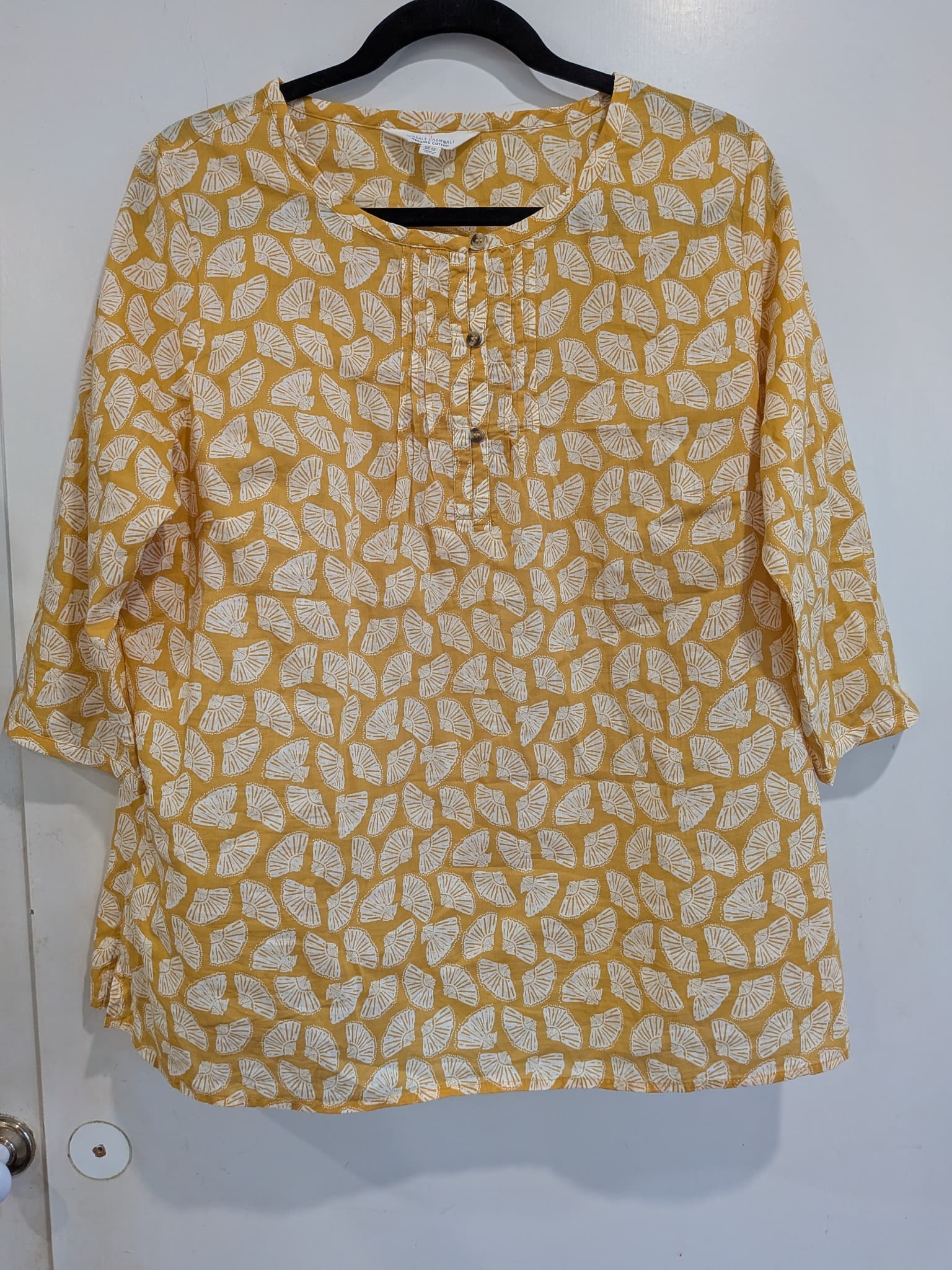 Seasalt Cornwall Tunic Top Size 16 Yellow White Organic Cotton Fan Print Resort — photo 2 of 9