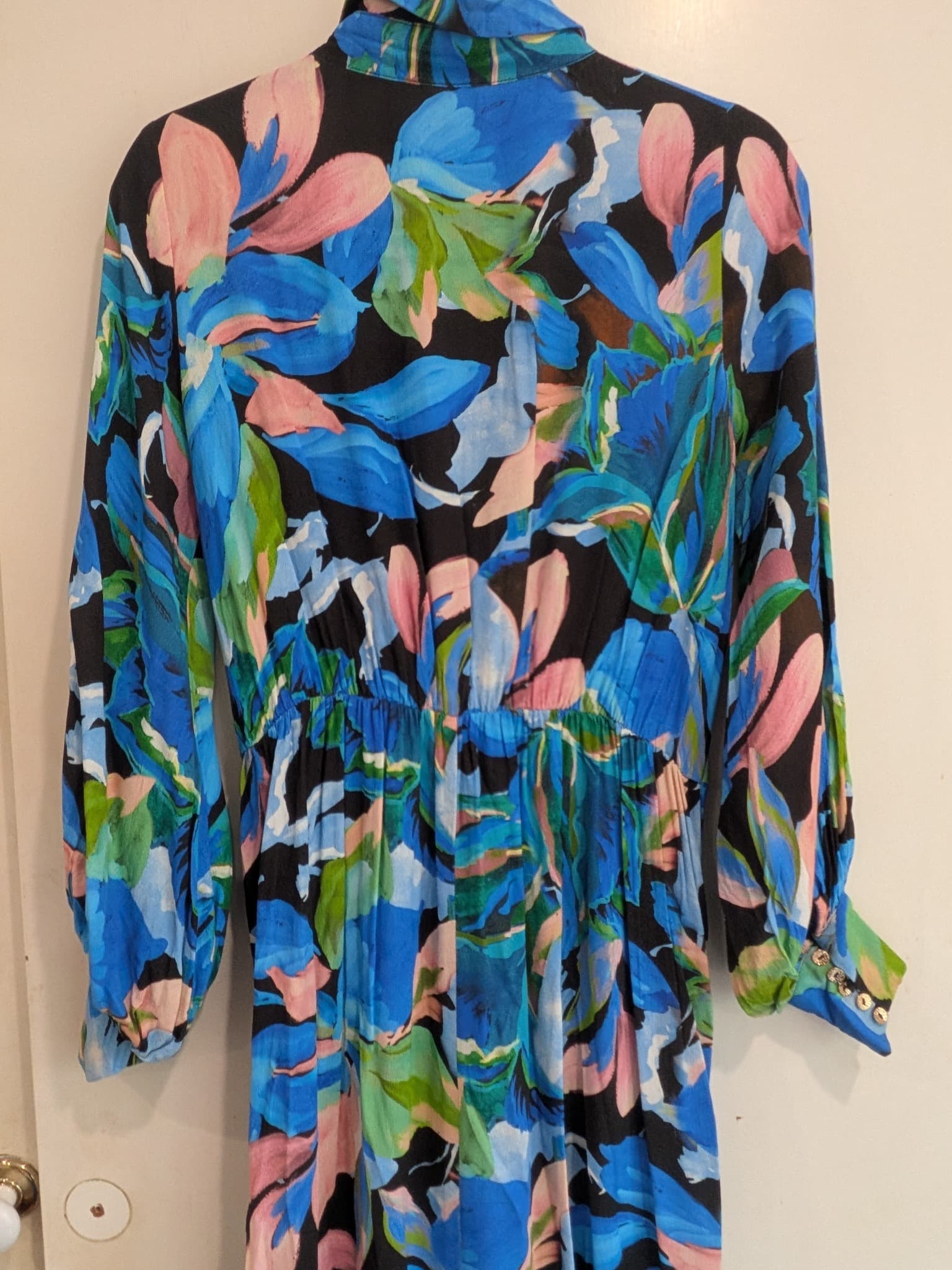 SHEIKE Floral Twist Front Midi Dress 10 Blue Long Sleeve Button Up — photo 3 of 13