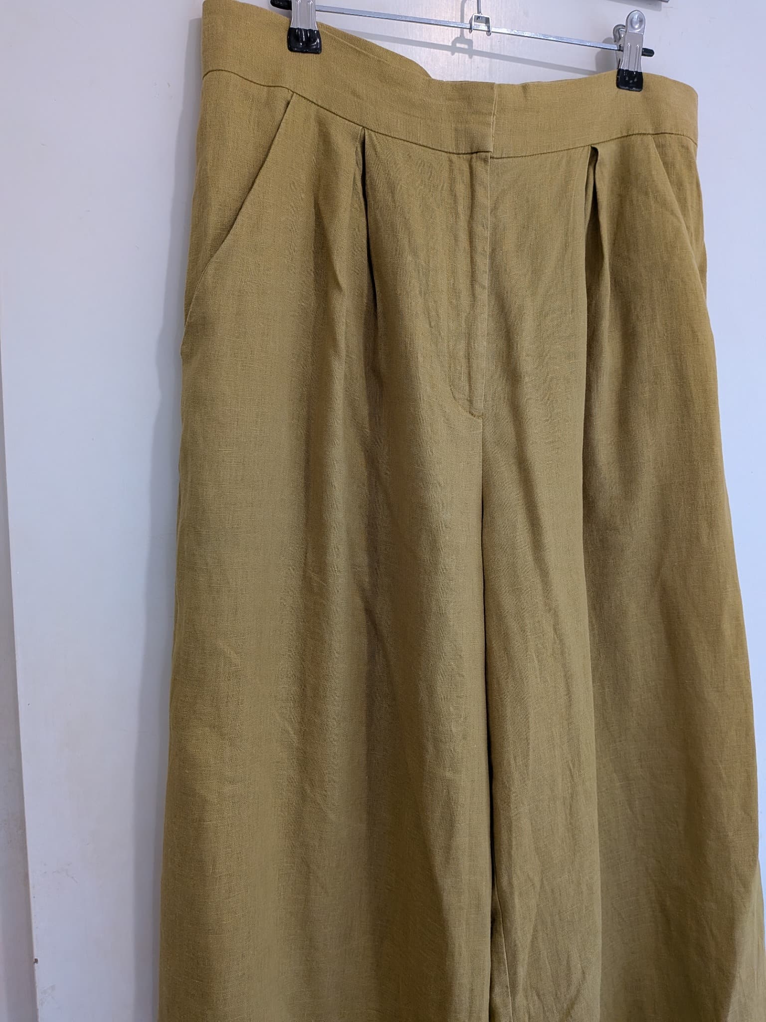 Sheike Trousers 14 Mustard 100% Linen High Waisted Pleated Wide Leg — photo 3 of 11