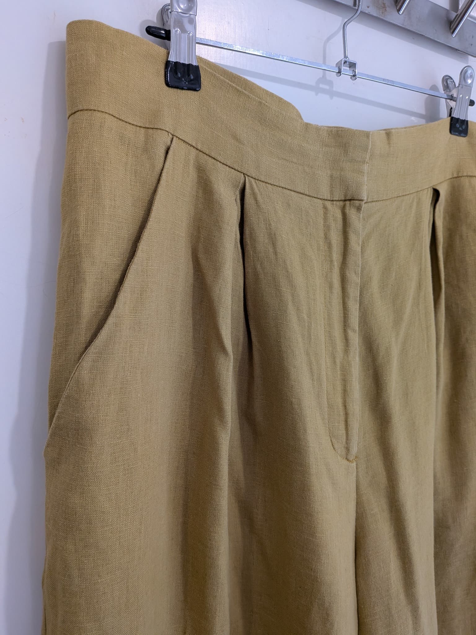 Sheike Trousers 14 Mustard 100% Linen High Waisted Pleated Wide Leg — photo 4 of 11