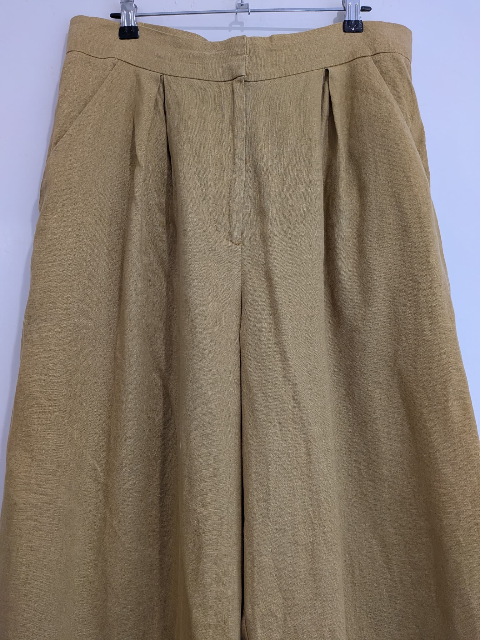 Sheike Trousers 14 Mustard 100% Linen High Waisted Pleated Wide Leg — photo 5 of 11