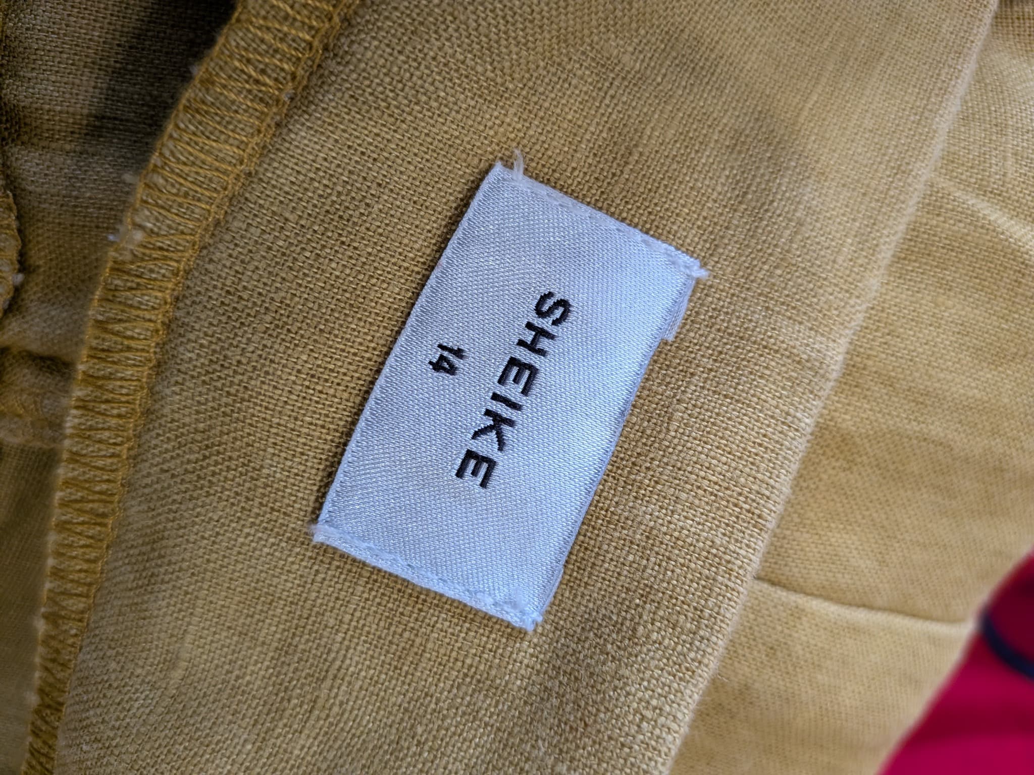 Sheike Trousers 14 Mustard 100% Linen High Waisted Pleated Wide Leg — photo 8 of 11