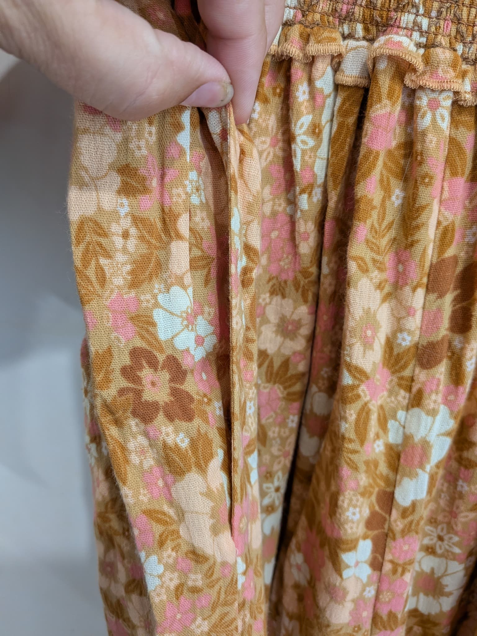 Spell & The Gypsy Collective Jumpsuit S Floral Brown Pink Boho Smocked Waist — photo 6 of 10