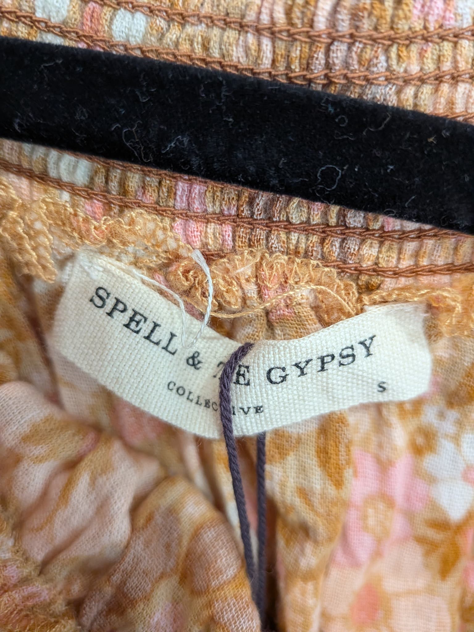 Spell & The Gypsy Collective Jumpsuit S Floral Brown Pink Boho Smocked Waist — photo 8 of 10