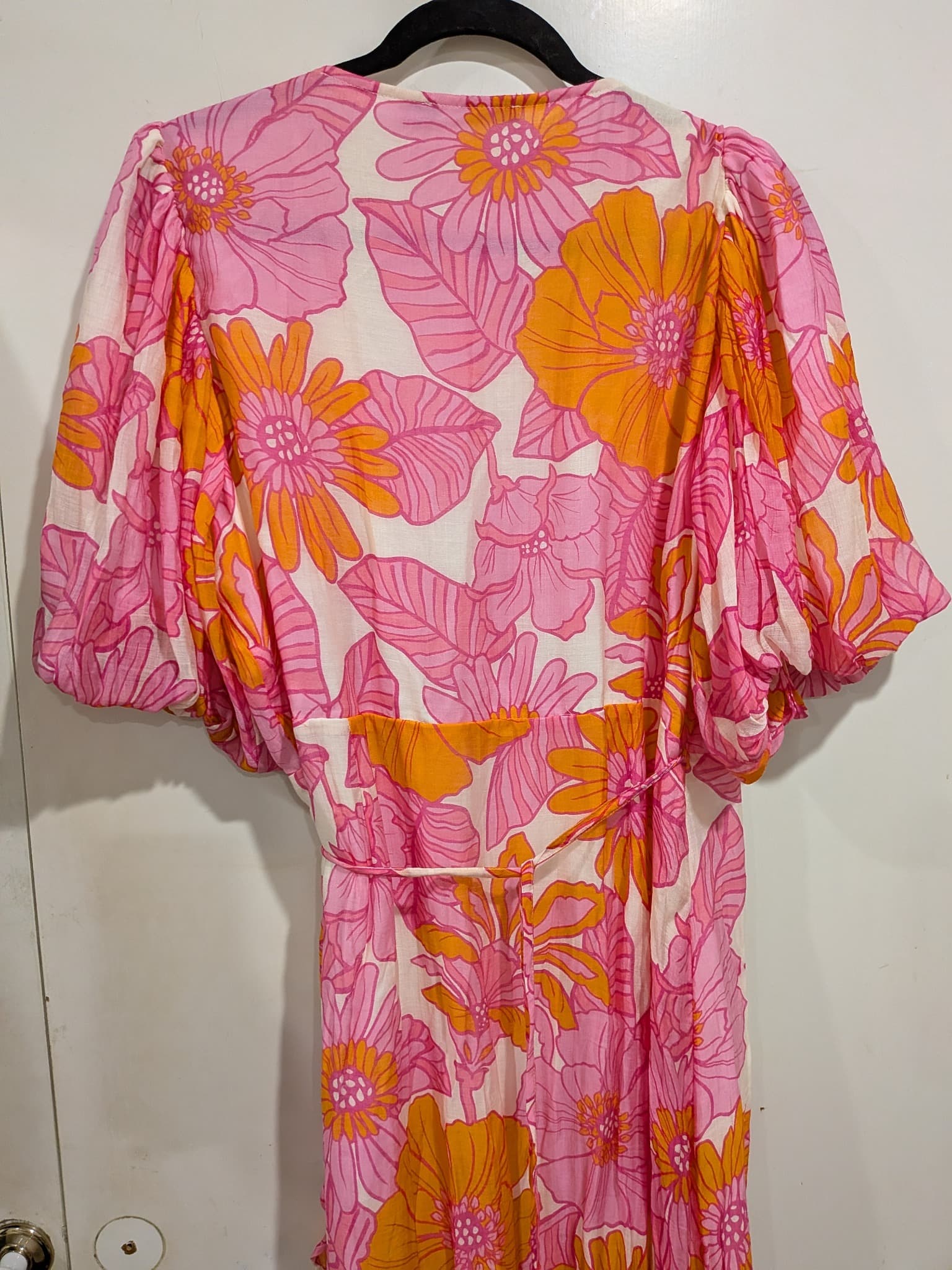 Sportsgirl Floral Puff Sleeve Wrap Midi Dress Size 18 Pink Orange — photo 10 of 10