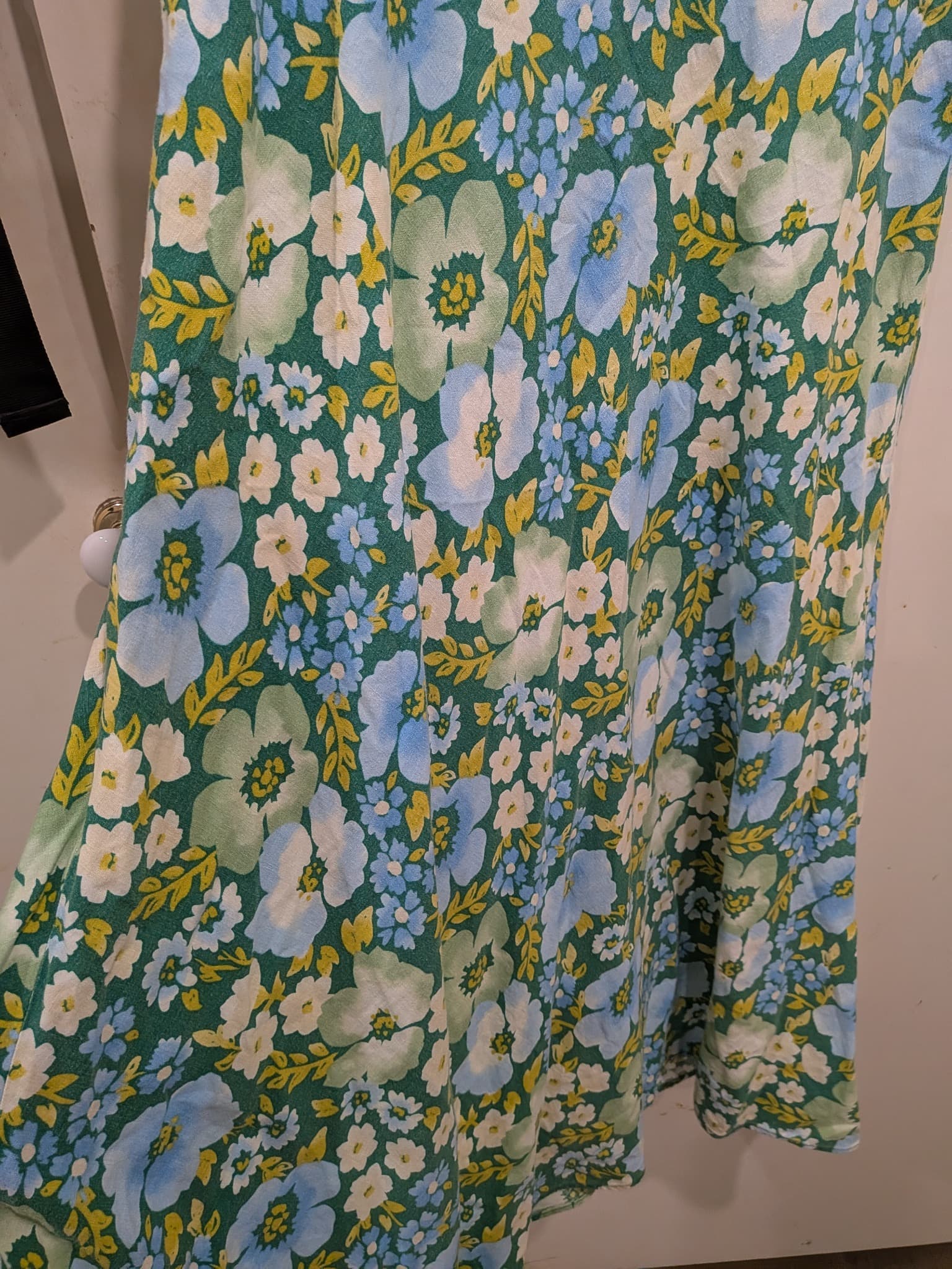 Sportsgirl Midi Dress 14 Green Blue Floral Linen Blend V-Neck Short Sleeve — photo 3 of 11