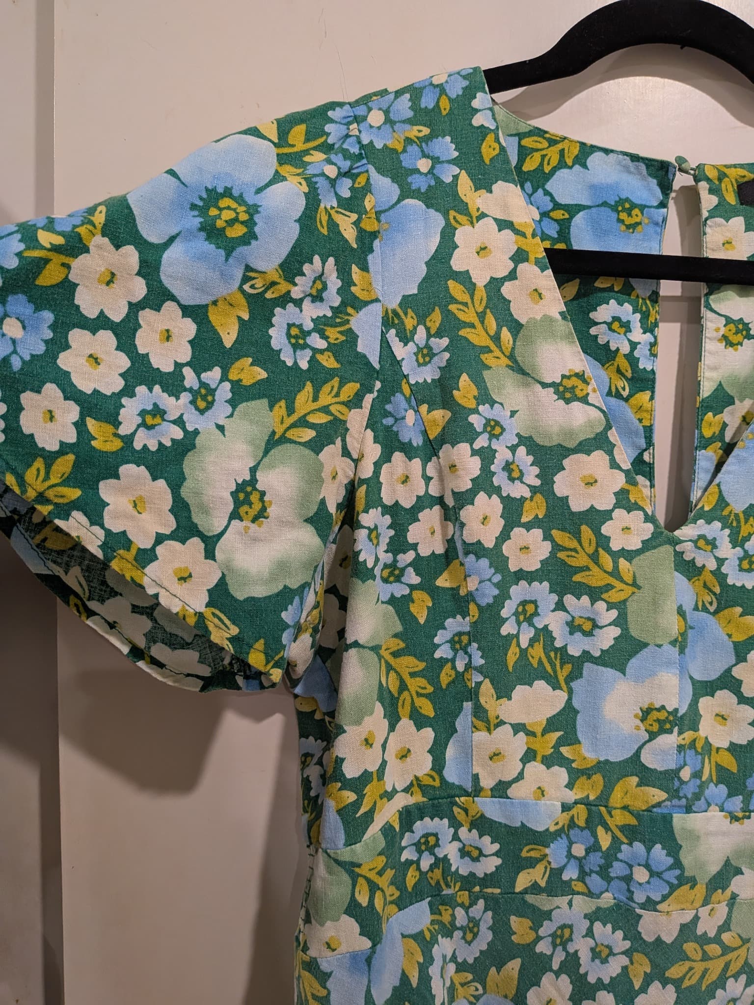 Sportsgirl Midi Dress 14 Green Blue Floral Linen Blend V-Neck Short Sleeve — photo 4 of 11