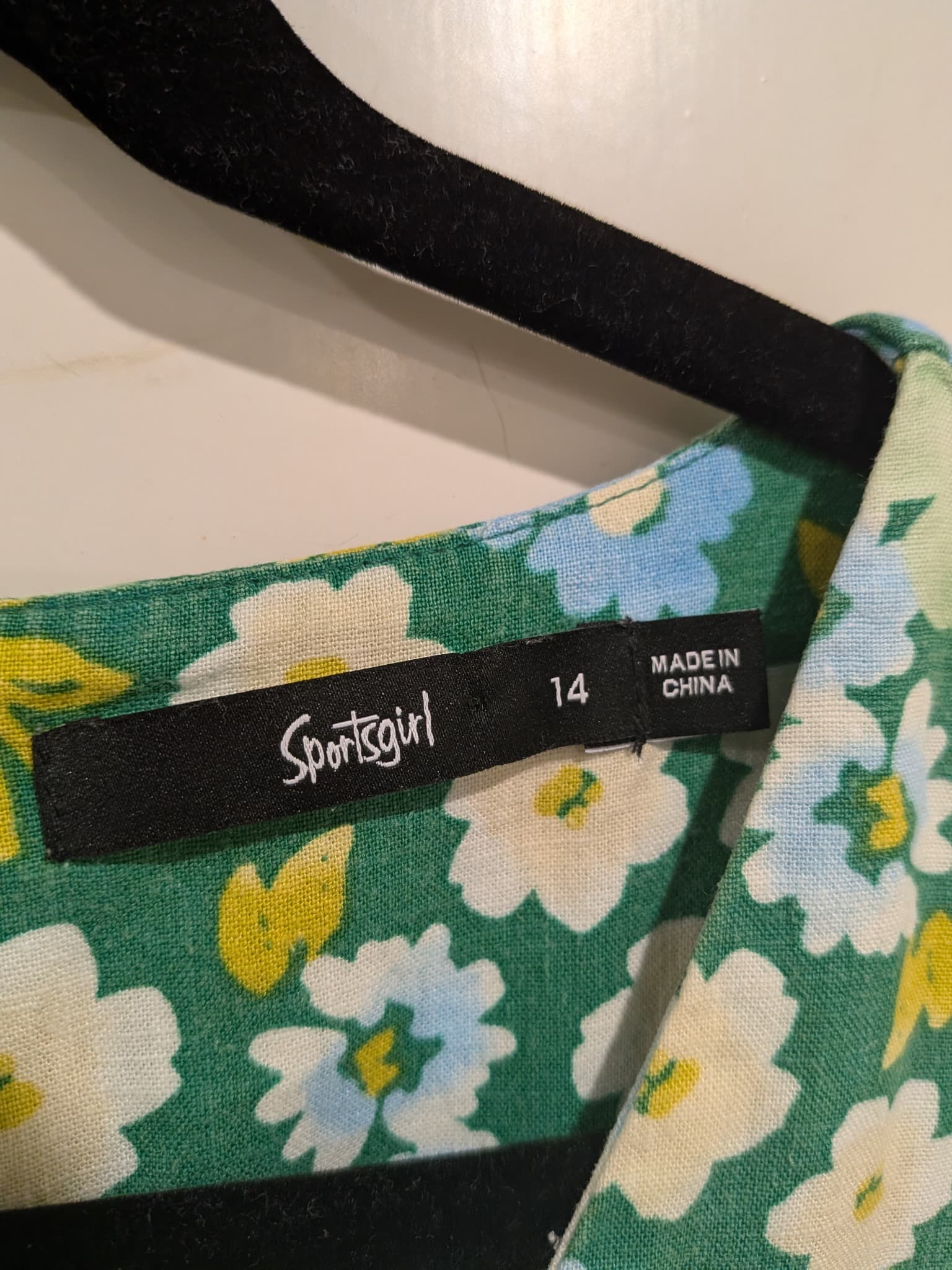 Sportsgirl Midi Dress 14 Green Blue Floral Linen Blend V-Neck Short Sleeve — photo 5 of 11