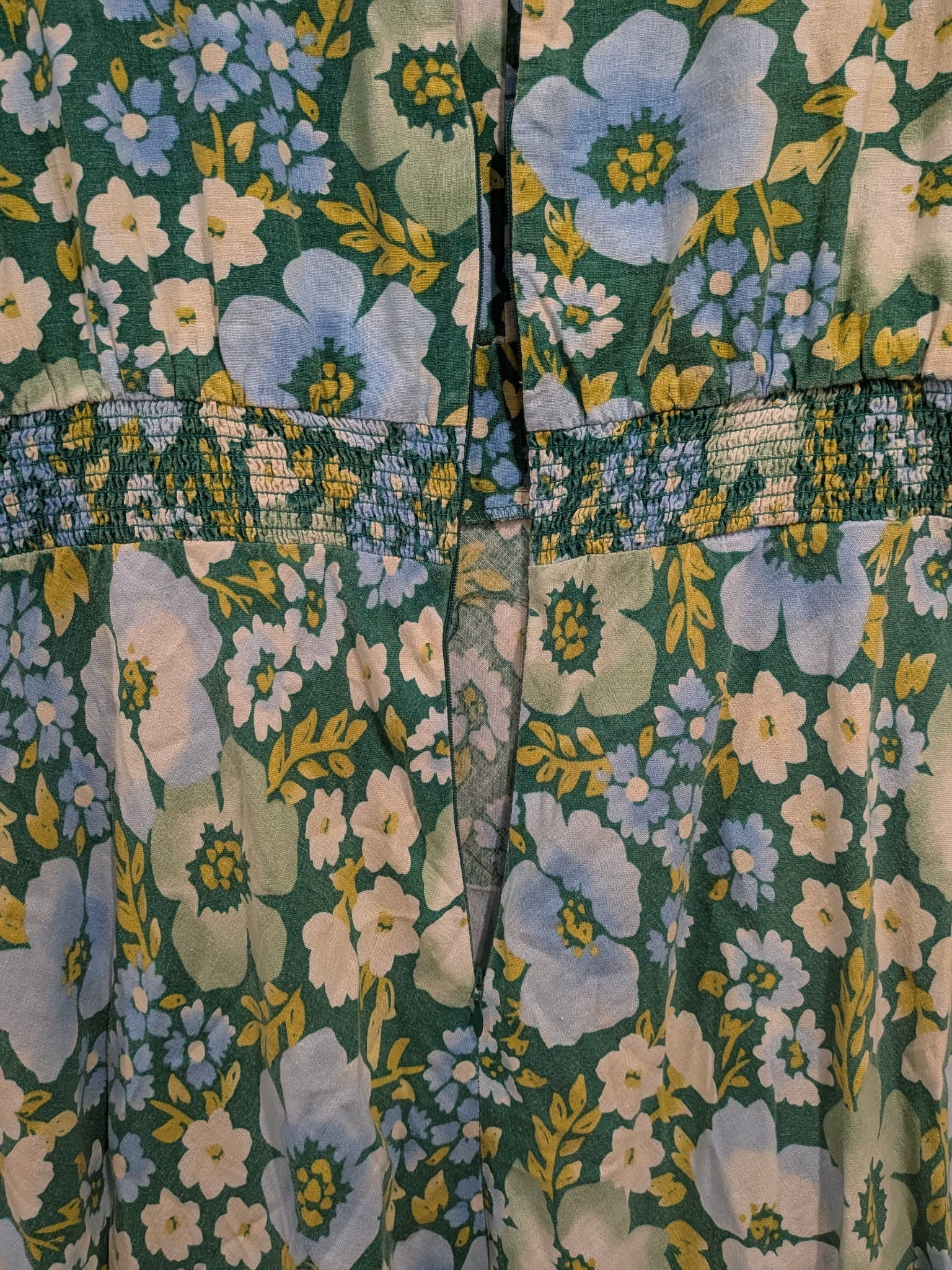 Sportsgirl Midi Dress 14 Green Blue Floral Linen Blend V-Neck Short Sleeve — photo 9 of 11