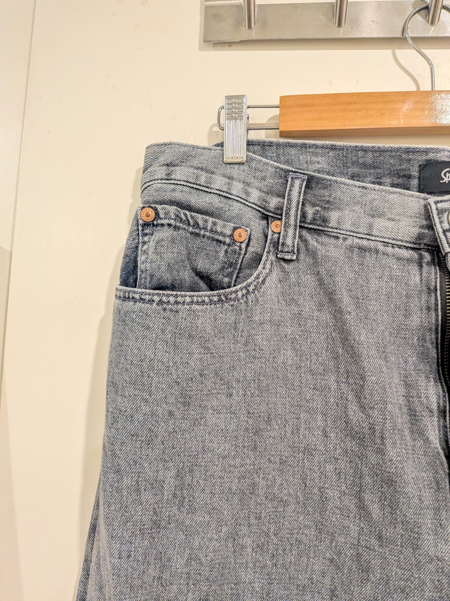 Sportsgirl Womens Wide Leg Jeans Size 16 Grey Acid Wash Distressed Denim — photo 8 of 12