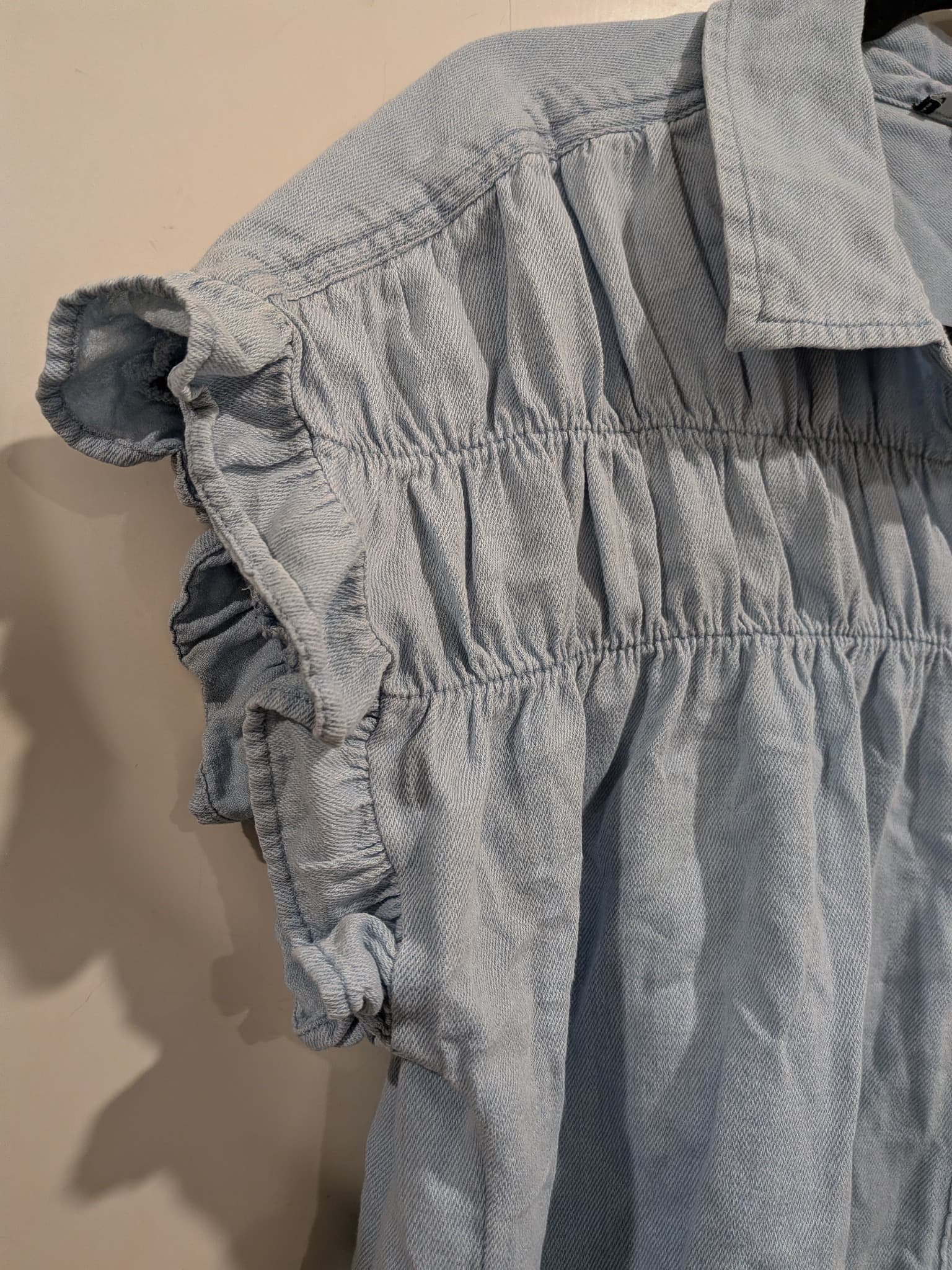 Target Denim Blouse 14 Light Blue Cotton Button Down Ruffled Sleeves — photo 3 of 9