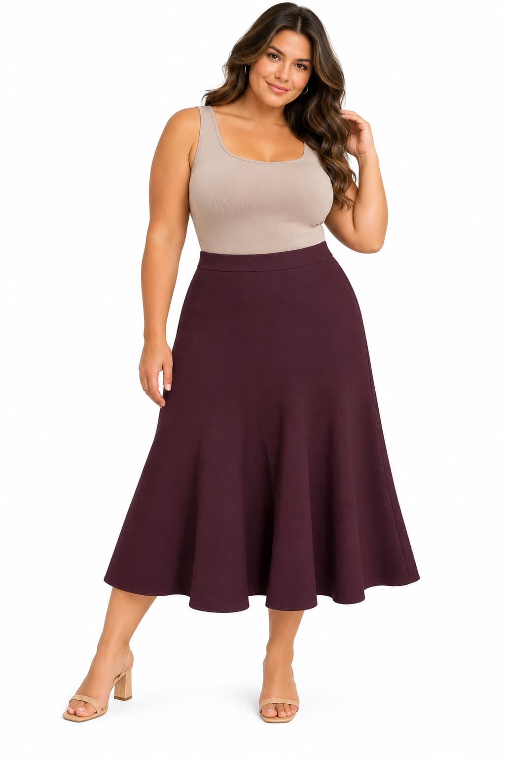 Veronika Maine Knit Flared Midi Skirt Burgundy Size S — photo 1 of 10