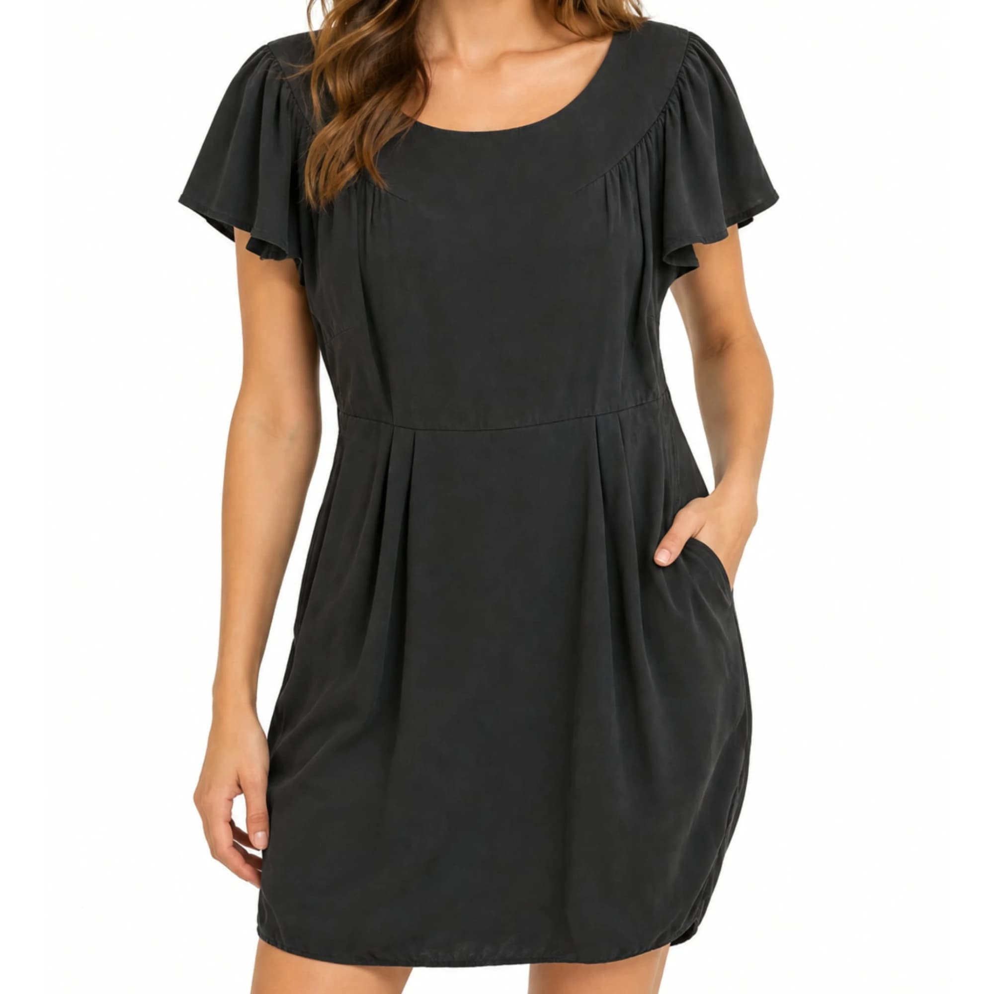 Yeojin Bae Womens Black Silk Flutter Sleeve Dress Size 12 — photo 1 of 12