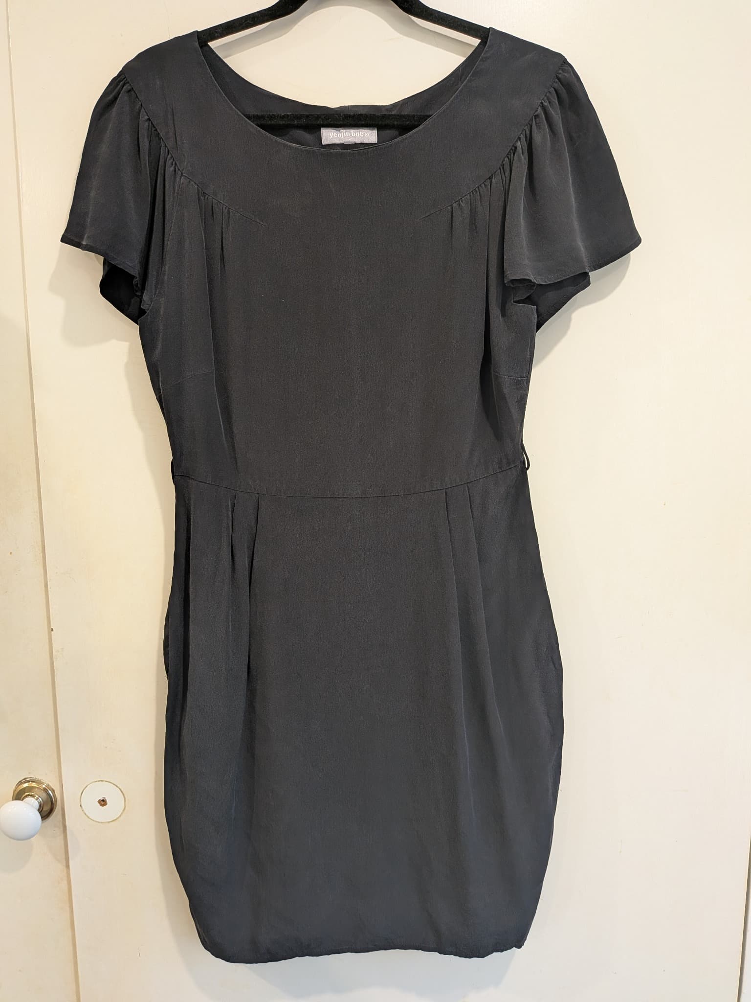 Yeojin Bae Womens Black Silk Flutter Sleeve Dress Size 12 — photo 2 of 12