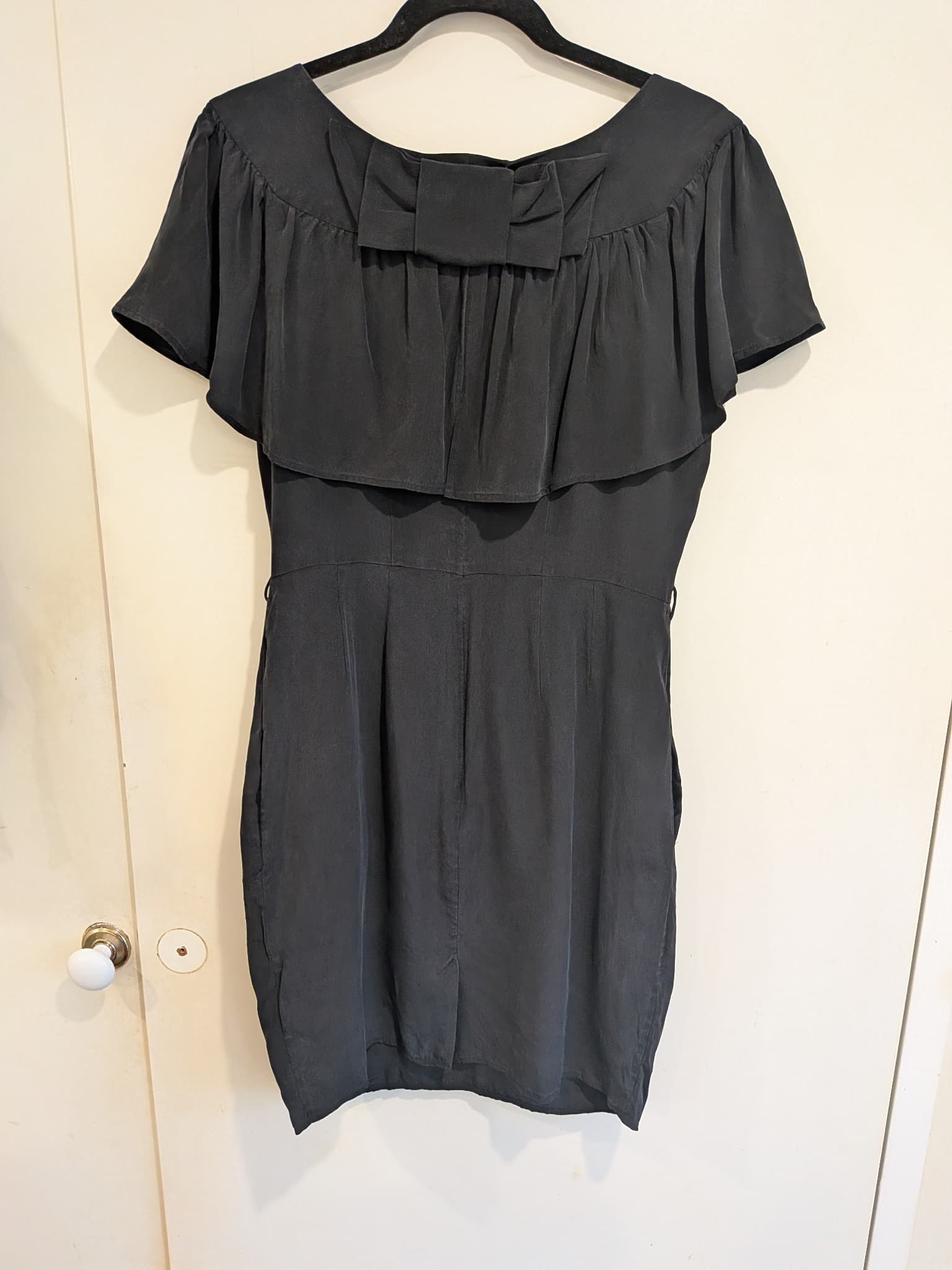 Yeojin Bae Womens Black Silk Flutter Sleeve Dress Size 12 — photo 3 of 12