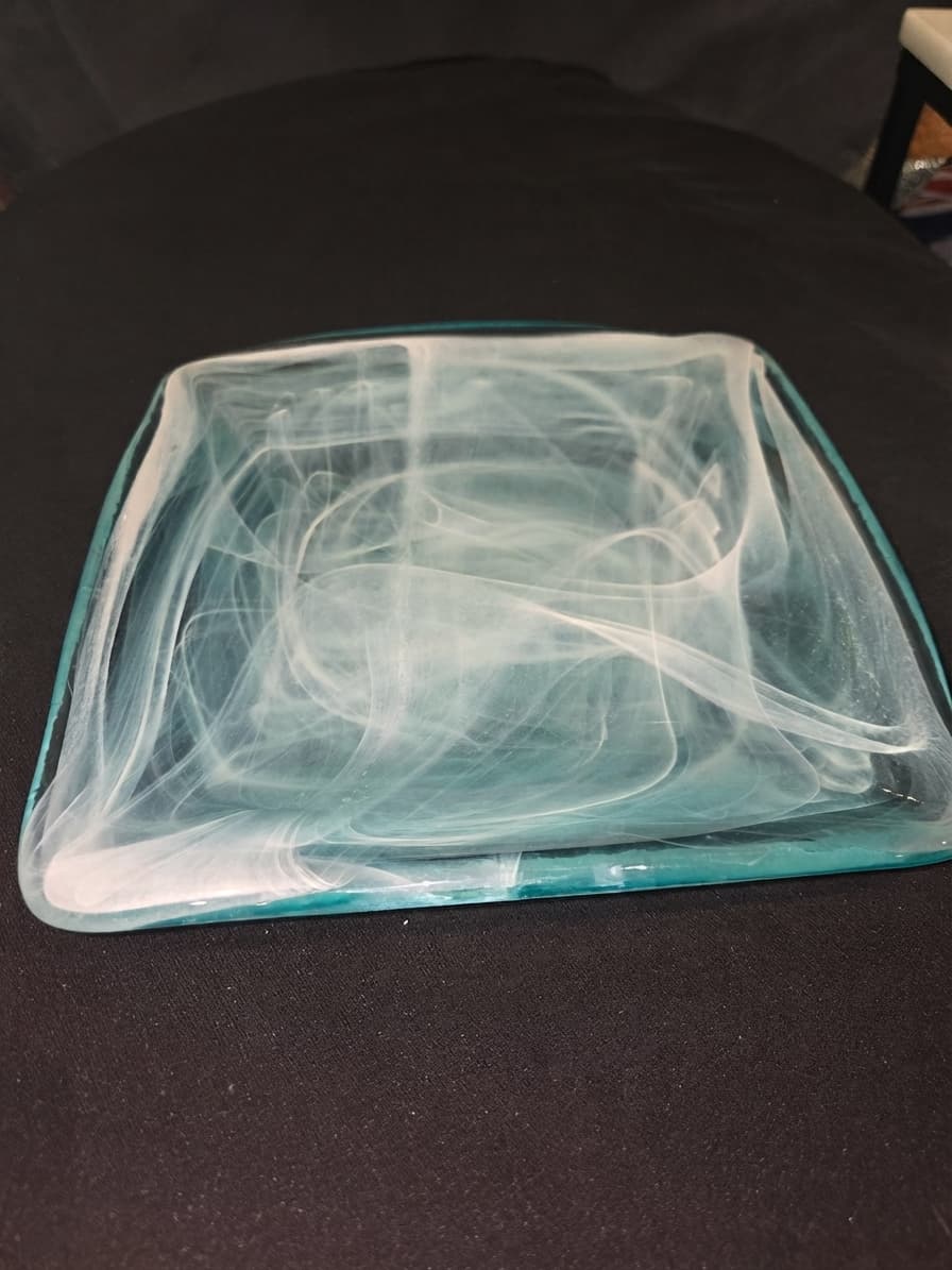 Art Glass Swirl Square Plate - Blue and White Decorative Platter — photo 1 of 2
