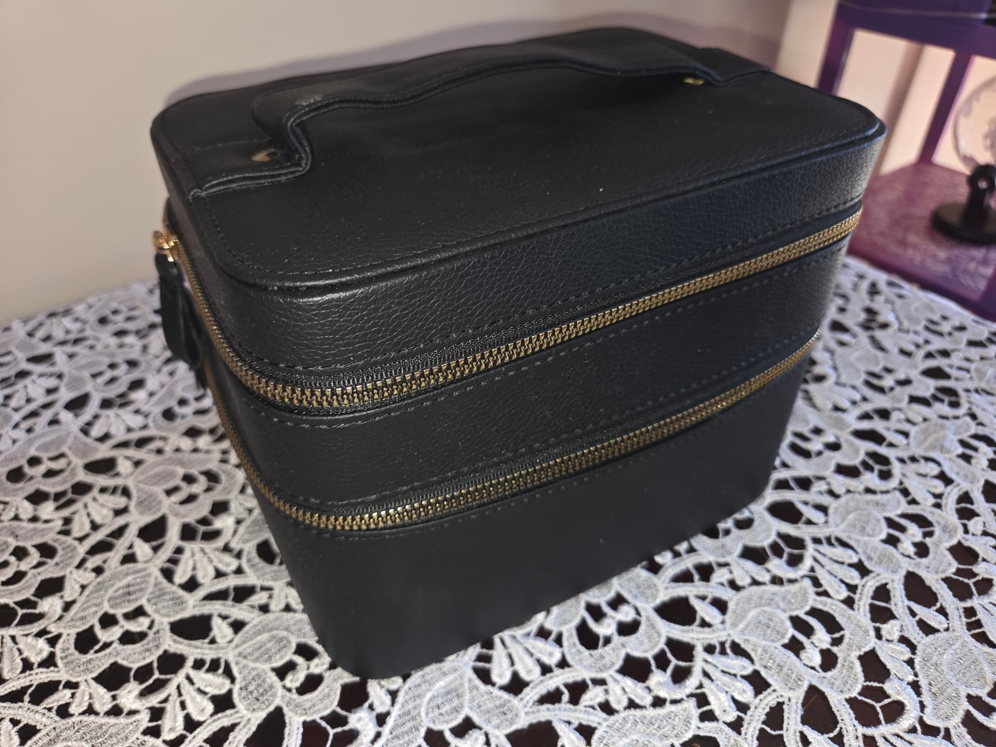 Black Faux Leather Double-Tier Cosmetic Train Case — photo 1 of 3
