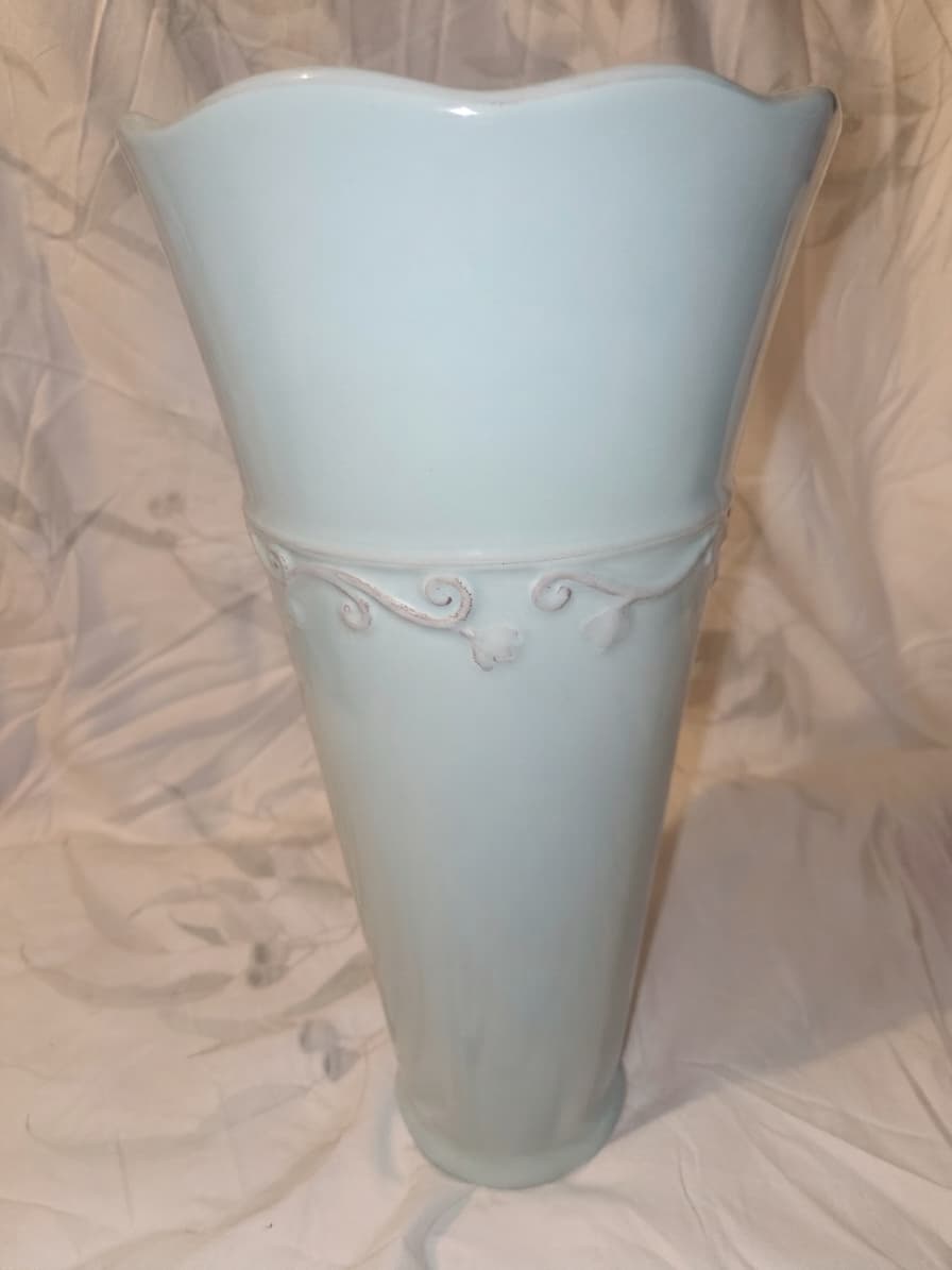 Ceramic Vase - Light Blue Embossed Scroll — photo 1 of 3