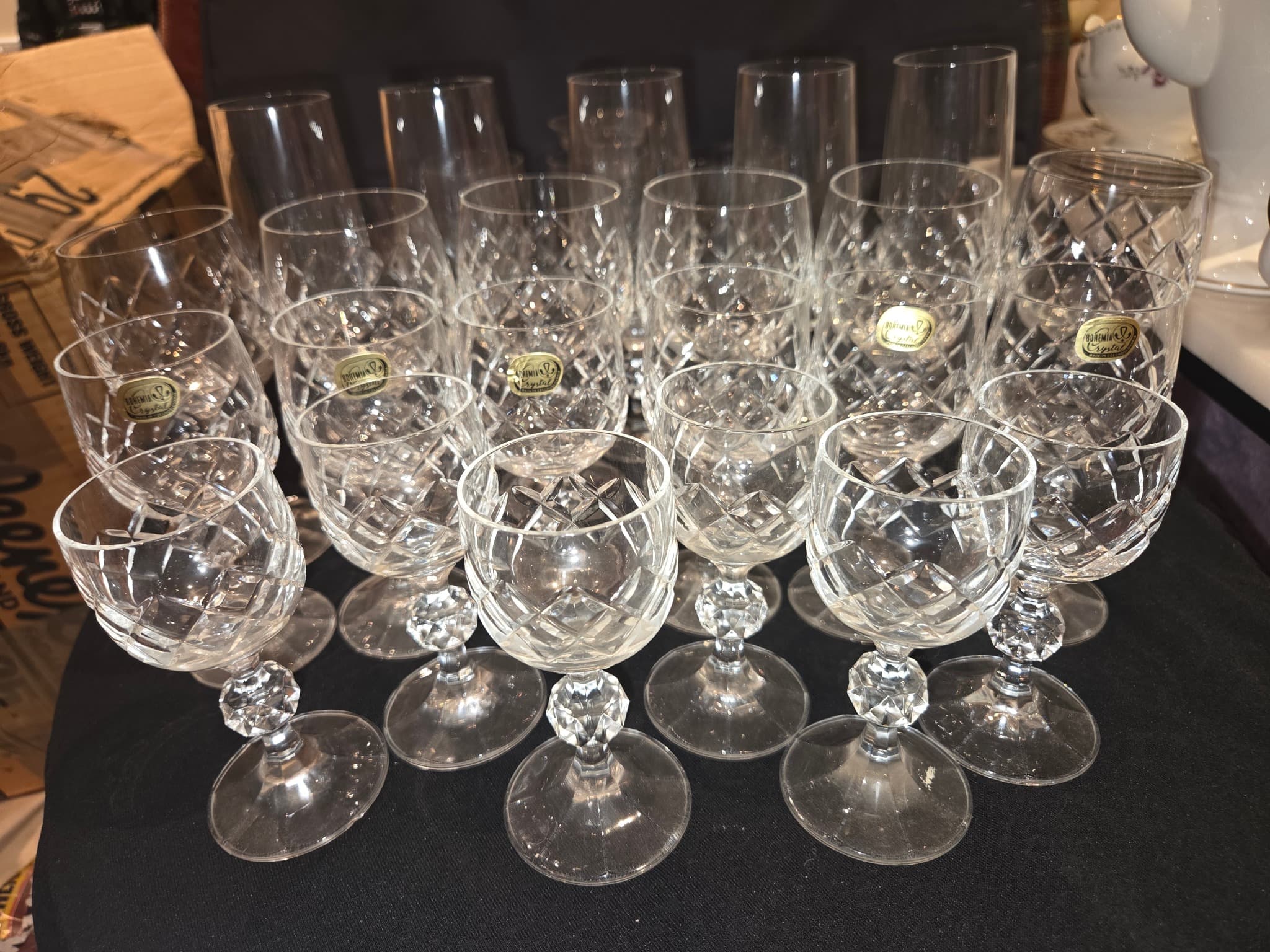Cut Glass Stemware Set - Vintage Diamond Pattern — photo 2 of 7