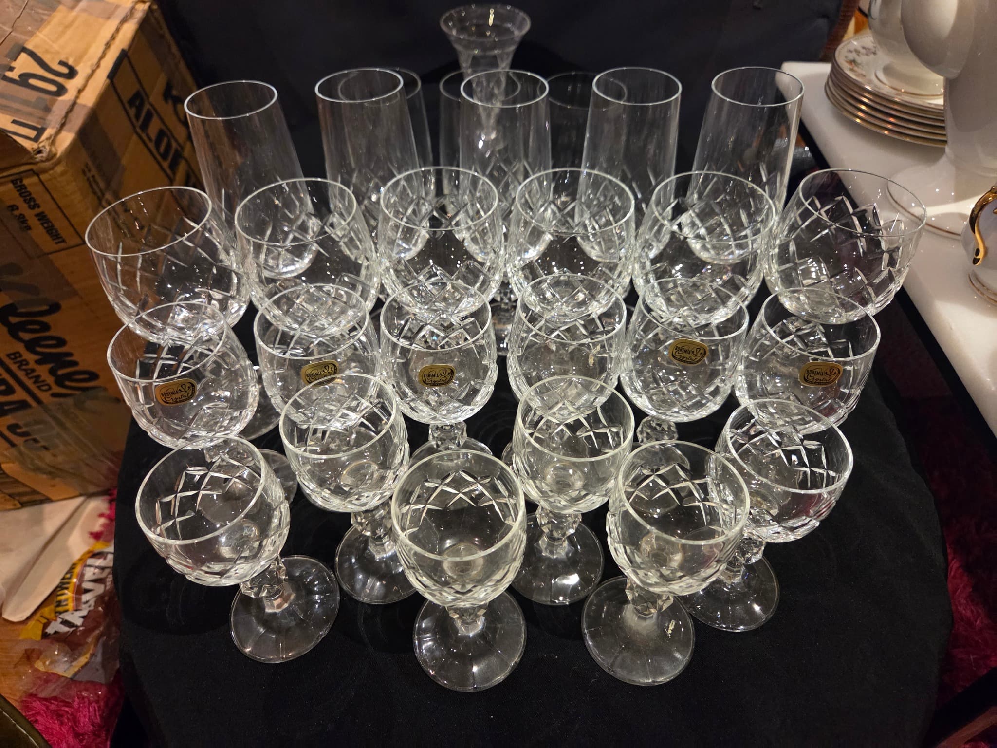 Cut Glass Stemware Set - Vintage Diamond Pattern — photo 5 of 7