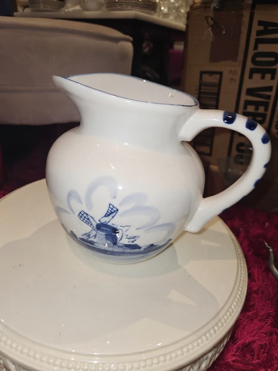 Delft Blue Style Ceramic Windmill Creamer Pitcher — photo 1 of 5