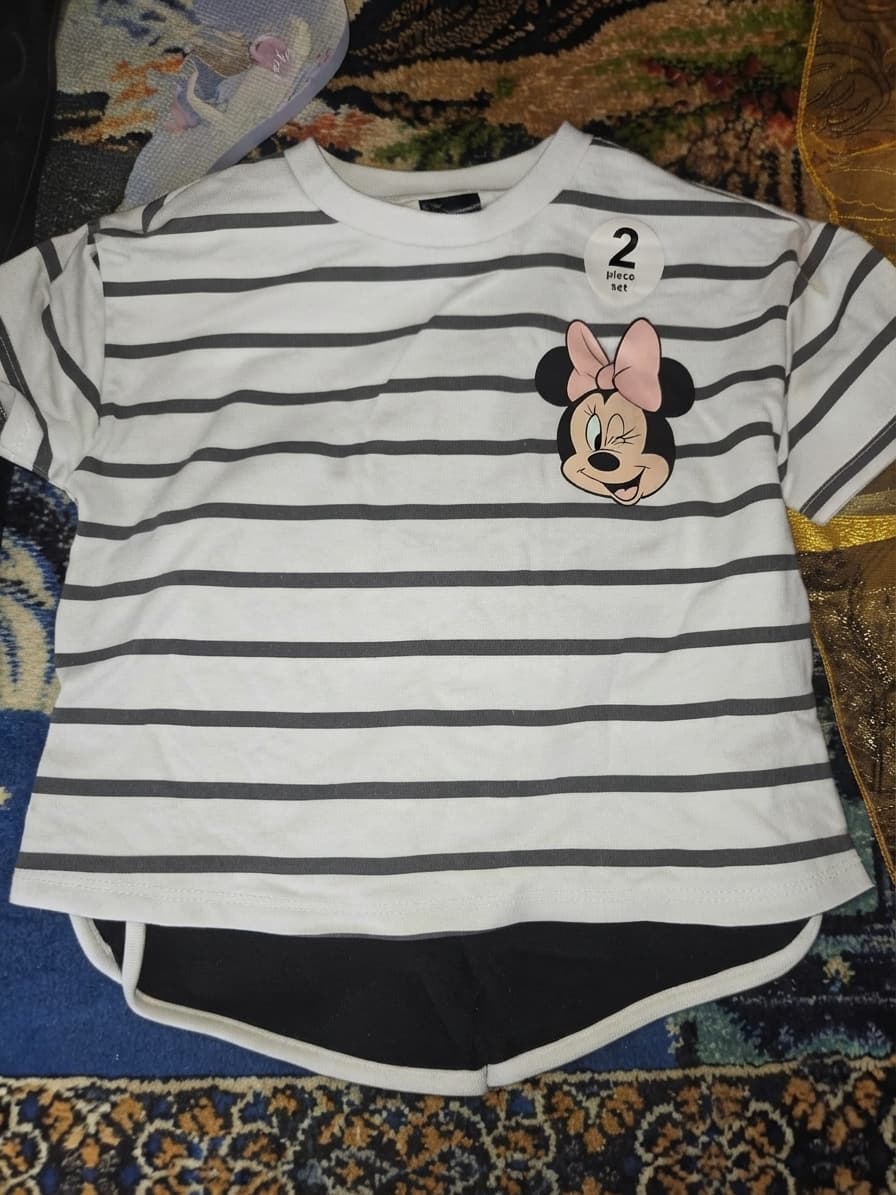 Disney Minnie Mouse Girls 2-Piece Striped T-Shirt and Shorts Set - Size 3 — photo 1 of 3