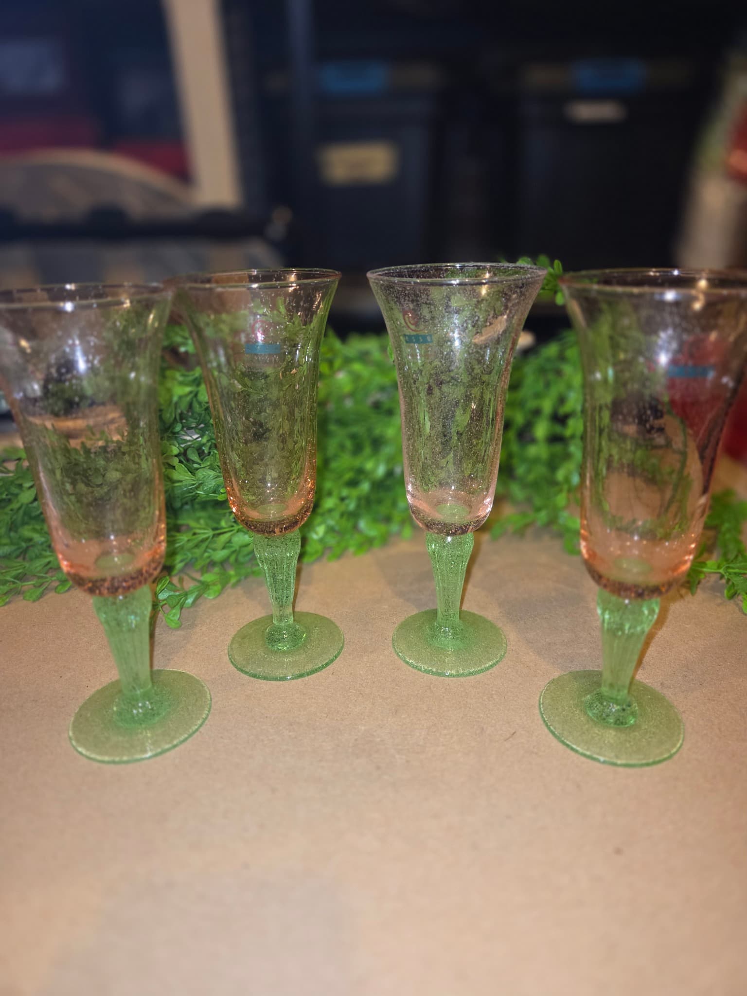 Esse Design Pink & Green Stemmed Glassware Set of 4 — photo 2 of 5