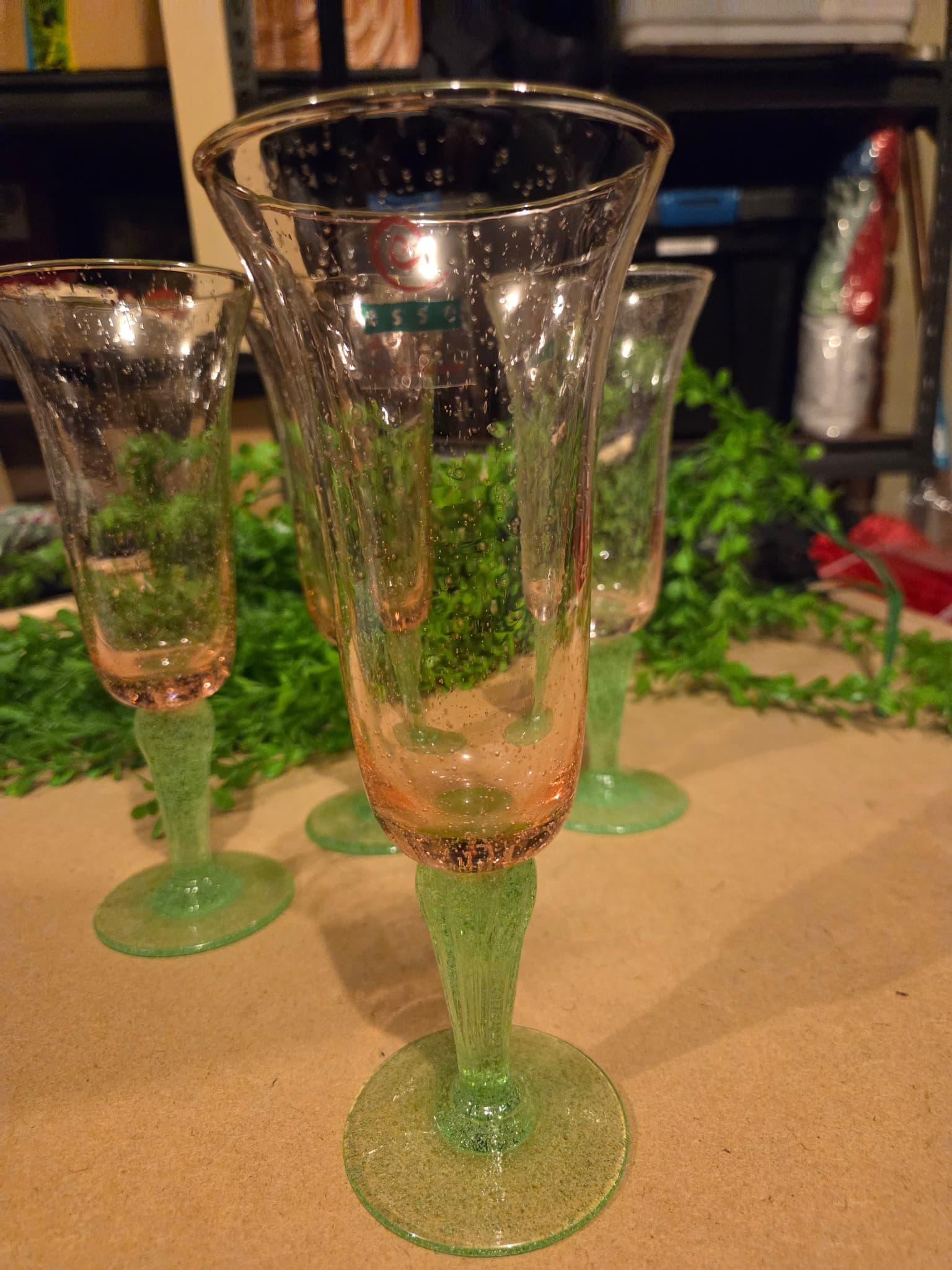 Esse Design Pink & Green Stemmed Glassware Set of 4 — photo 4 of 5