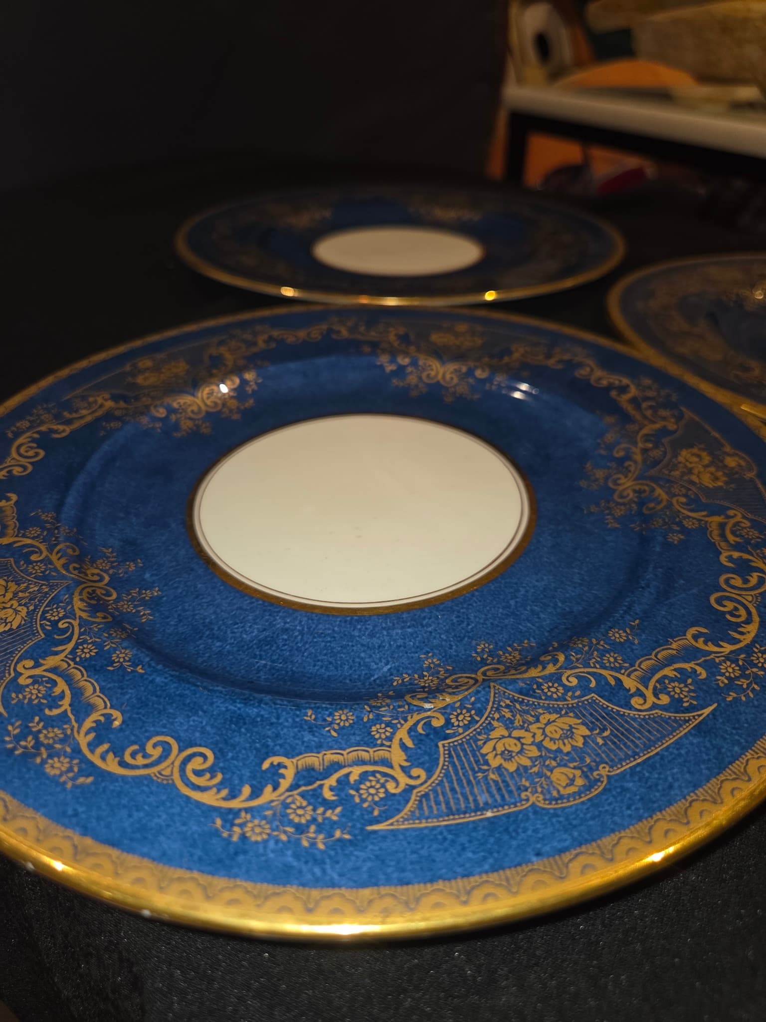 George Jones & Sons Crescent China Dinner Plates - Blue & Gold — photo 2 of 3