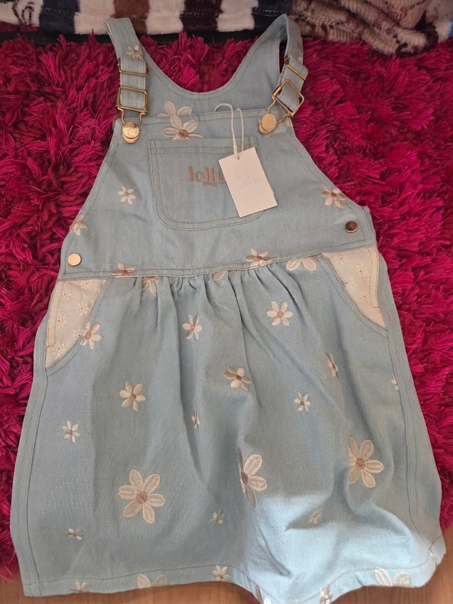 Girls Denim Floral Embroidered Pinafore Dress - Size 4 — photo 1 of 3