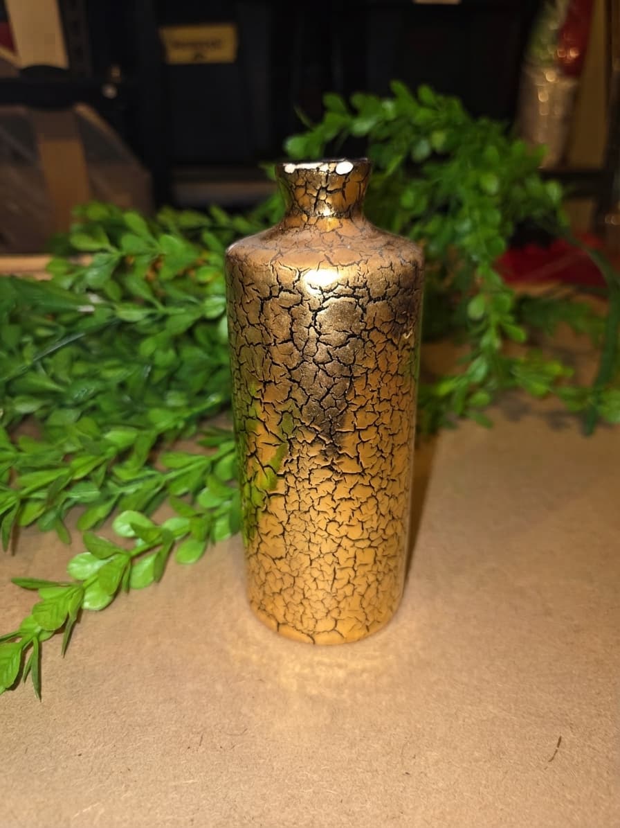 Gold Crackle Glaze Ceramic Bud Vase — photo 1 of 3