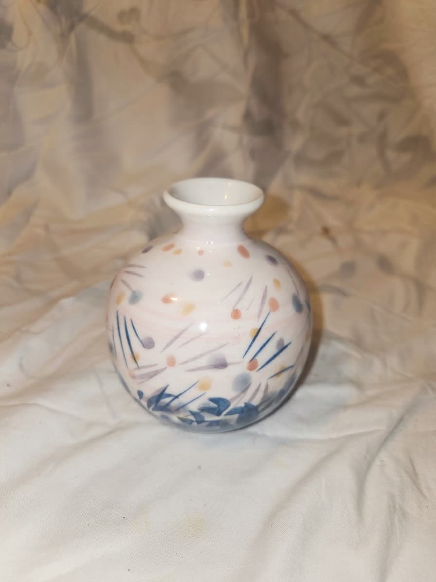 Hand-Painted Ceramic Bud Vase with Abstract Dot and Brushstroke Pattern — photo 1 of 2