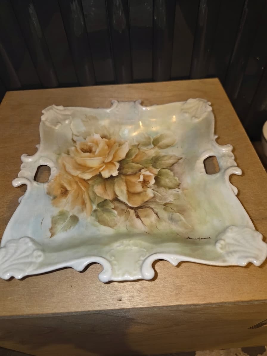 Hand-Painted Porcelain Square Dish - Yellow Roses by — photo 1 of 2
