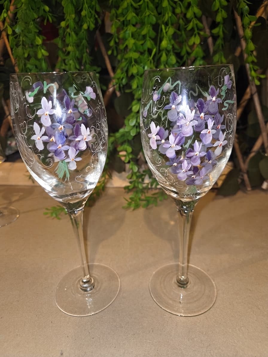 Hand-Painted Violet Floral Wine Glasses - Set of 2 — photo 1 of 4