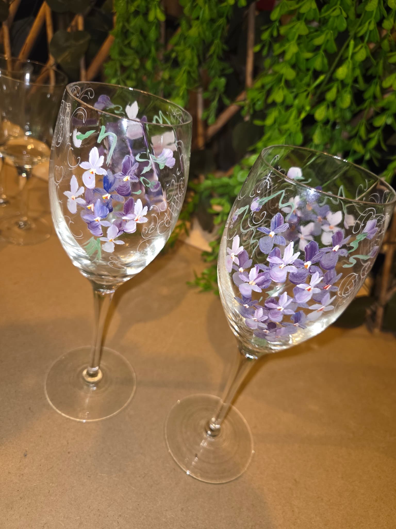 Hand-Painted Violet Floral Wine Glasses - Set of 2 — photo 2 of 4