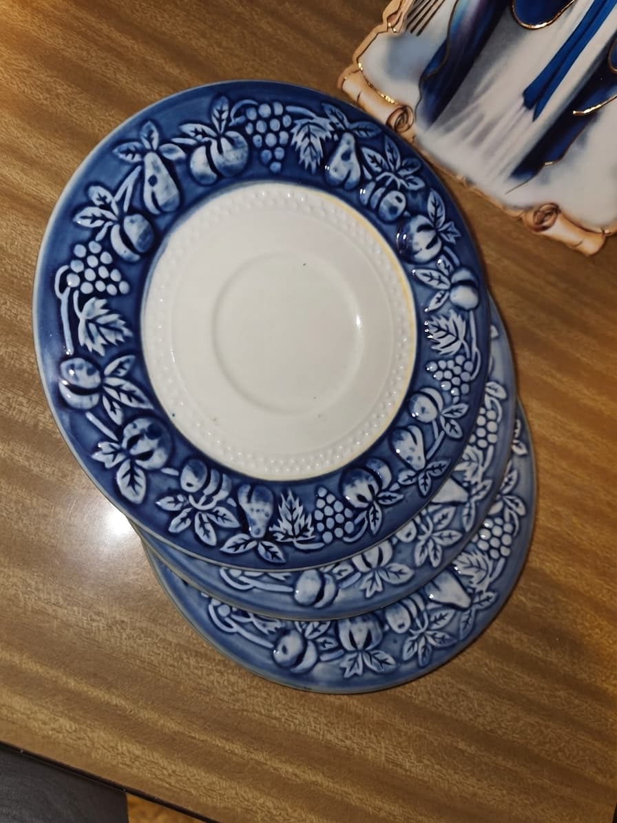 Home & Beyond Blue & White Embossed Fruit Pattern Saucers - Set of 3 — photo 1 of 2