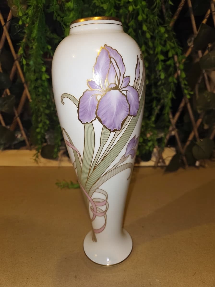Iris Vase - Fine Porcelain Floral Gold Trim — photo 1 of 2