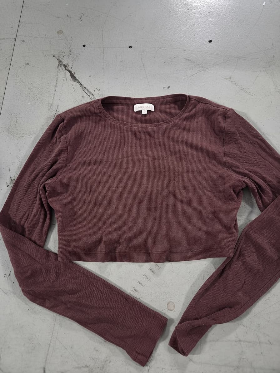 KOOKAÏ Ribbed Long Sleeve Crop Top - Maroon — photo 1 of 2