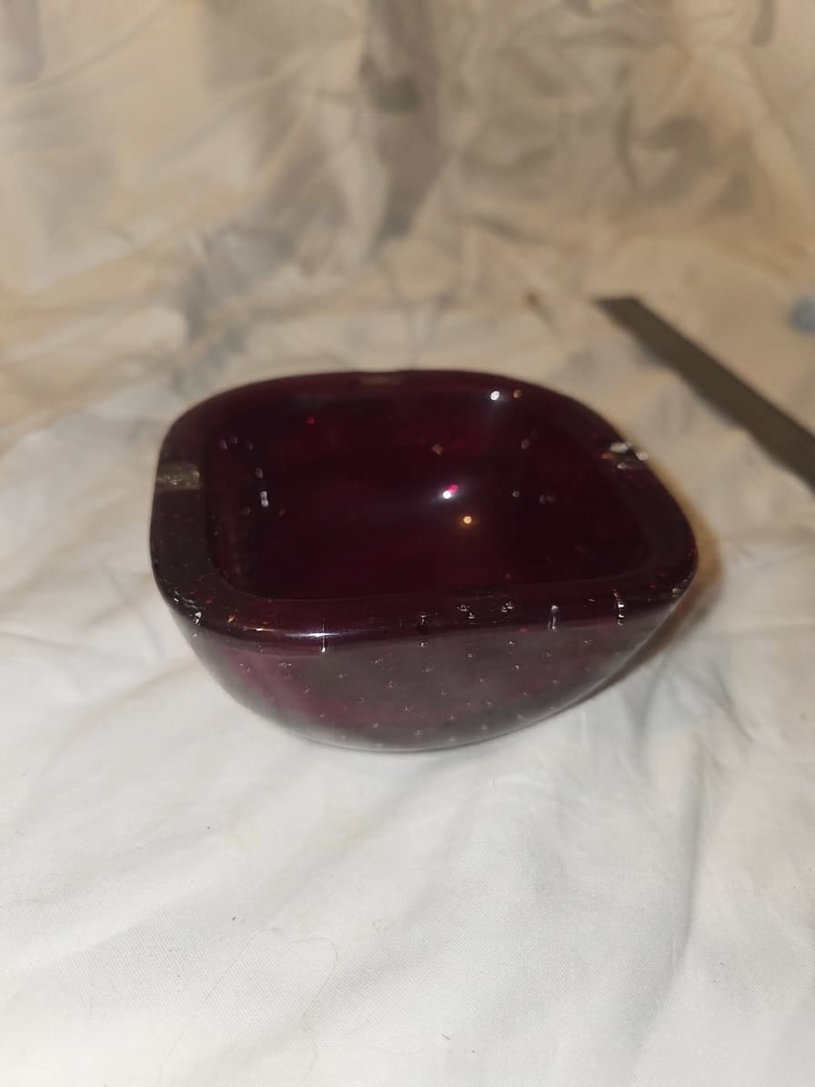 Mid-Century Modern Ruby Red Bullicante Glass Ashtray — photo 1 of 3