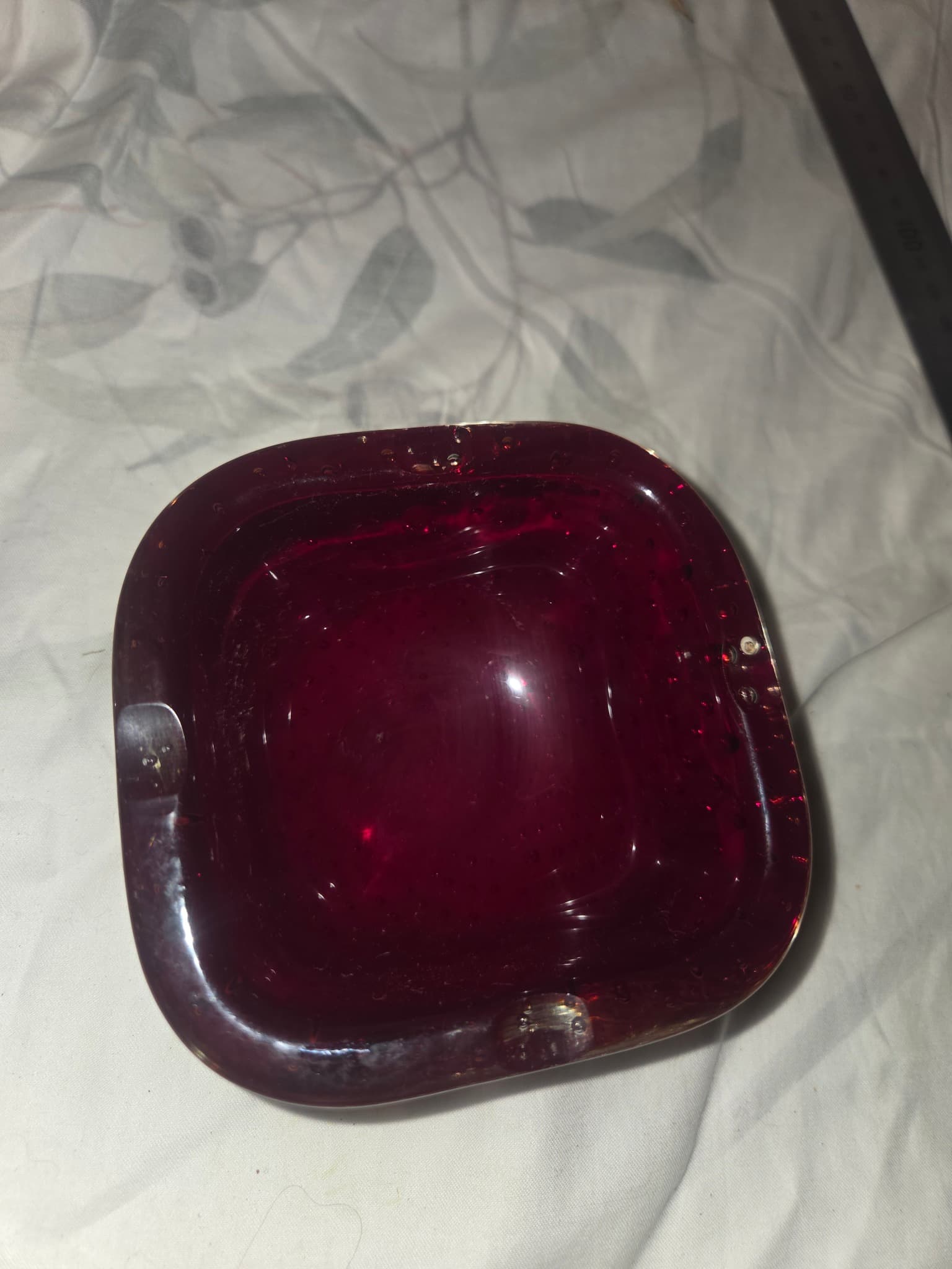 Mid-Century Modern Ruby Red Bullicante Glass Ashtray — photo 2 of 3