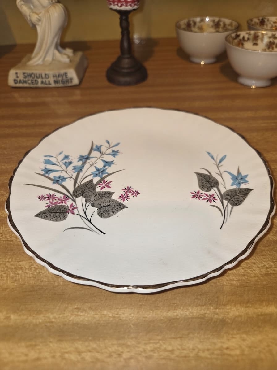 Old Foley Chinarita Vintage Floral Plate - Scalloped Edge with Silver Trim — photo 1 of 2